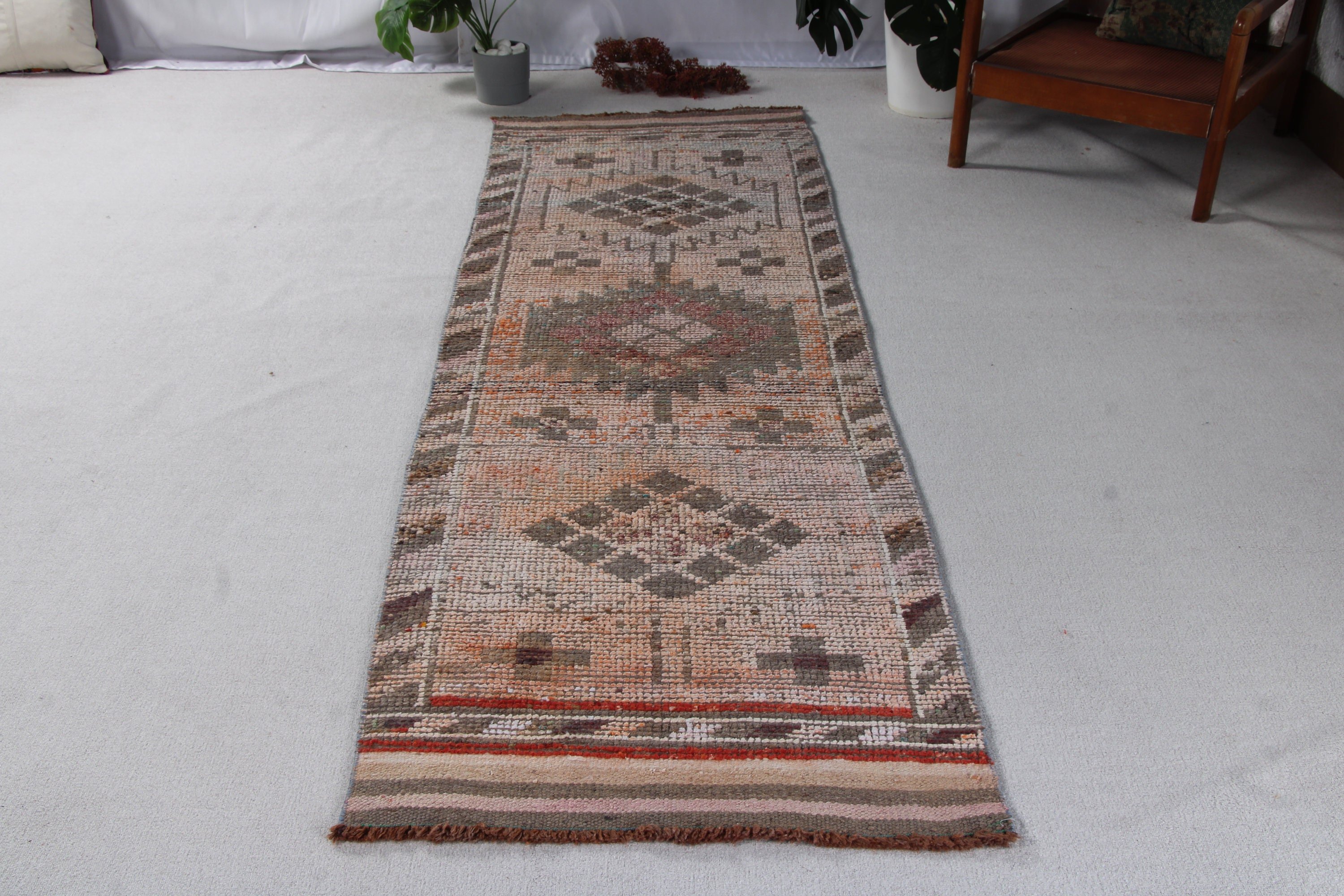 Yün Halılar, Kahverengi Oushak Halı, 2,9x9,3 ft Koşucu Halısı, Koridor Halısı, Merdiven Halıları, Dış Mekan Halıları, Vintage Halılar, Türk Halıları