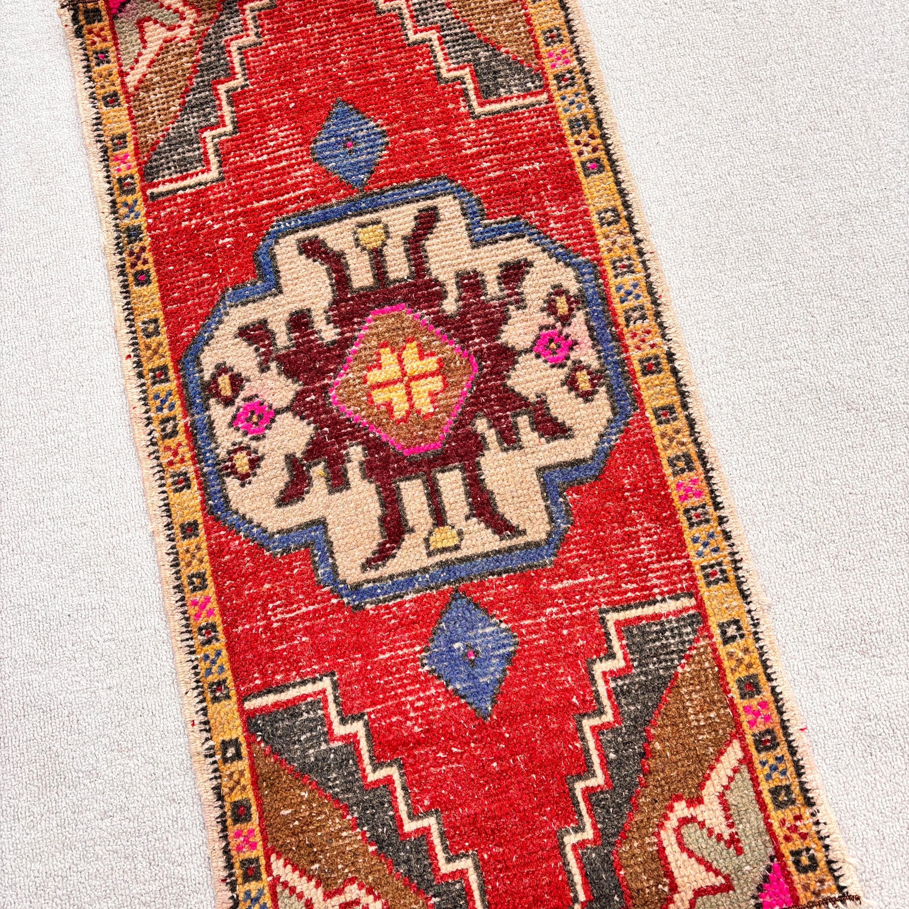 Modern Rug, Small Area Rugs, Kitchen Rug, 1.5x3 ft Small Rugs, Turkish Rugs, Rugs for Bath, Red Wool Rug, Entry Rug, Vintage Rugs