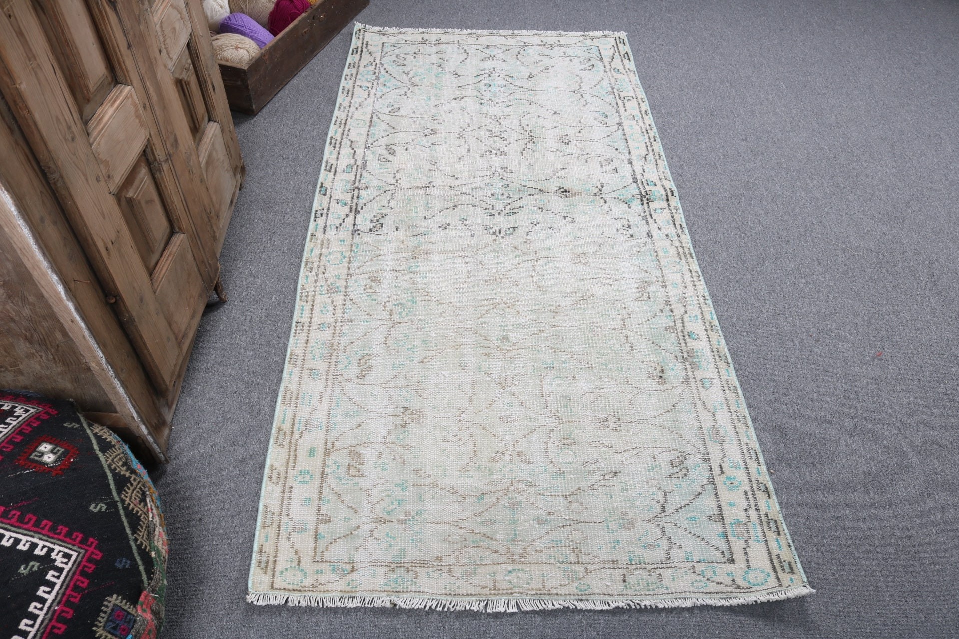 Vintage Rug, Turkish Rug, Green Oushak Rugs, 3.1x6 ft Accent Rugs, Moroccan Rug, Artistic Rug, Bedroom Rug, Flatweave Rug, Kitchen Rugs