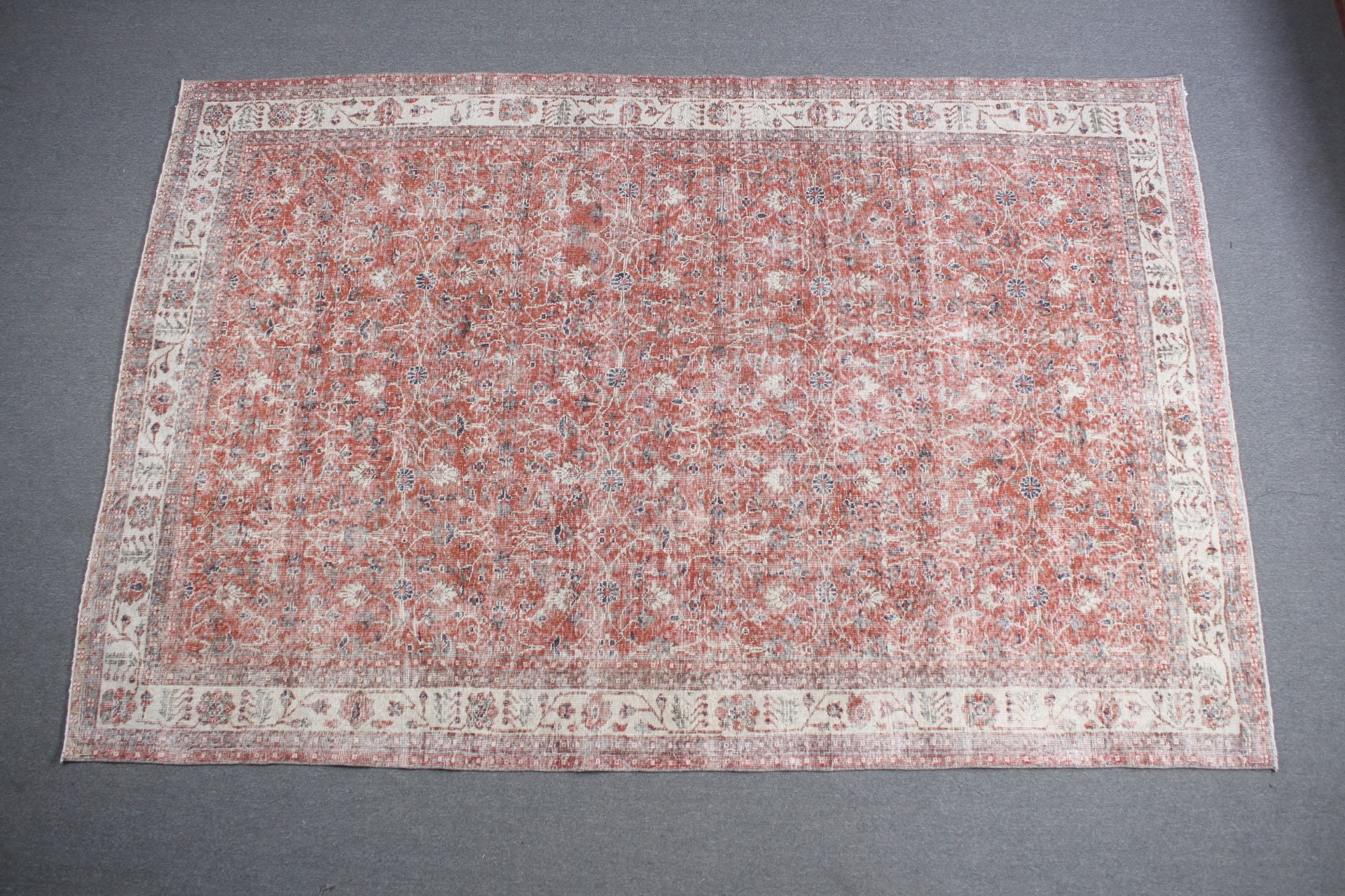 Wool Rug, Turkish Rugs, Living Room Rug, Tribal Rugs, Red Oushak Rugs, Cool Rug, Dining Room Rug, 7.2x10.6 ft Oversize Rugs, Vintage Rug