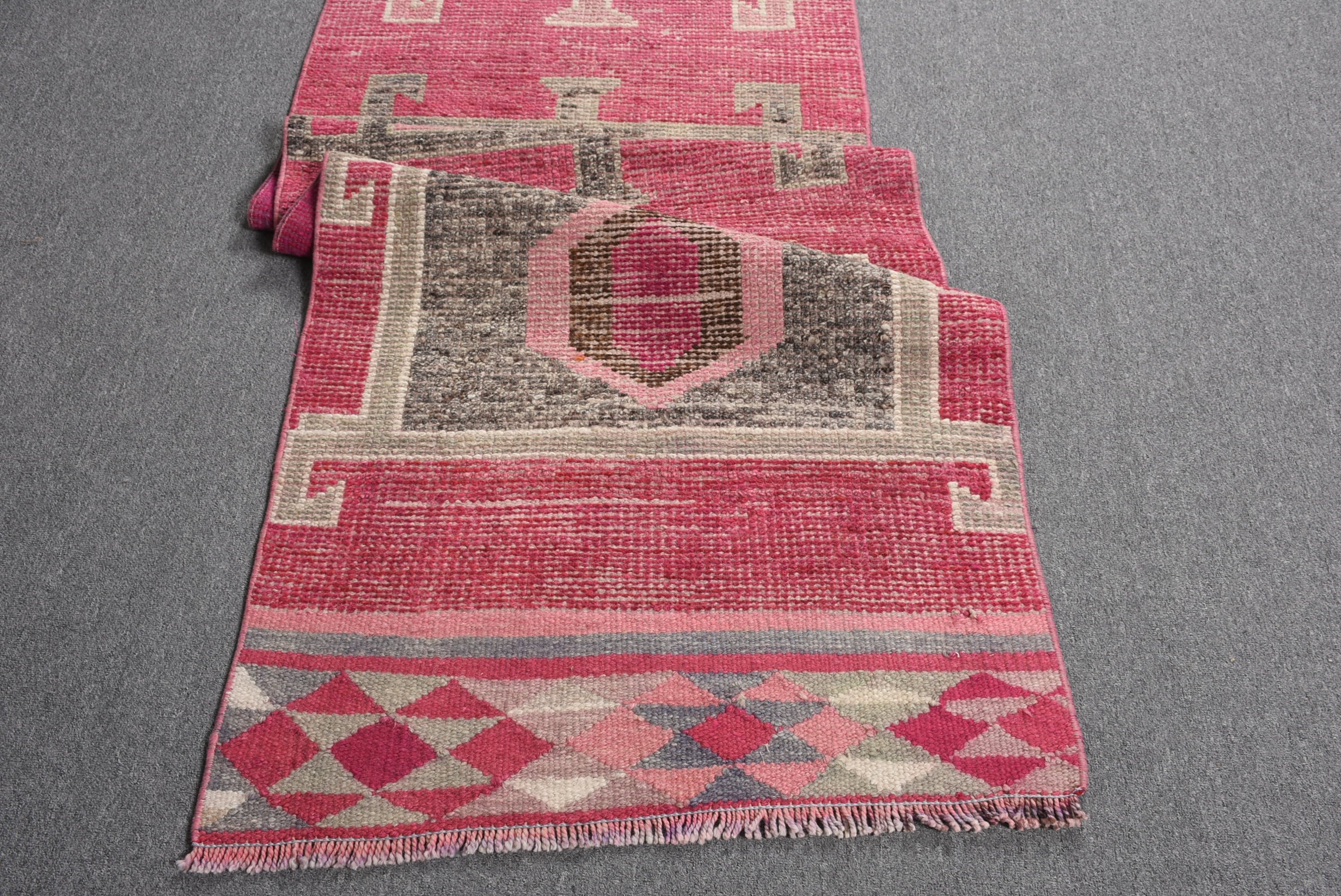 Pink Oushak Rug, Kitchen Rug, Vintage Rugs, Bedroom Rugs, 2.7x11 ft Runner Rug, Rugs for Corridor, Turkish Rugs, Hallway Rug