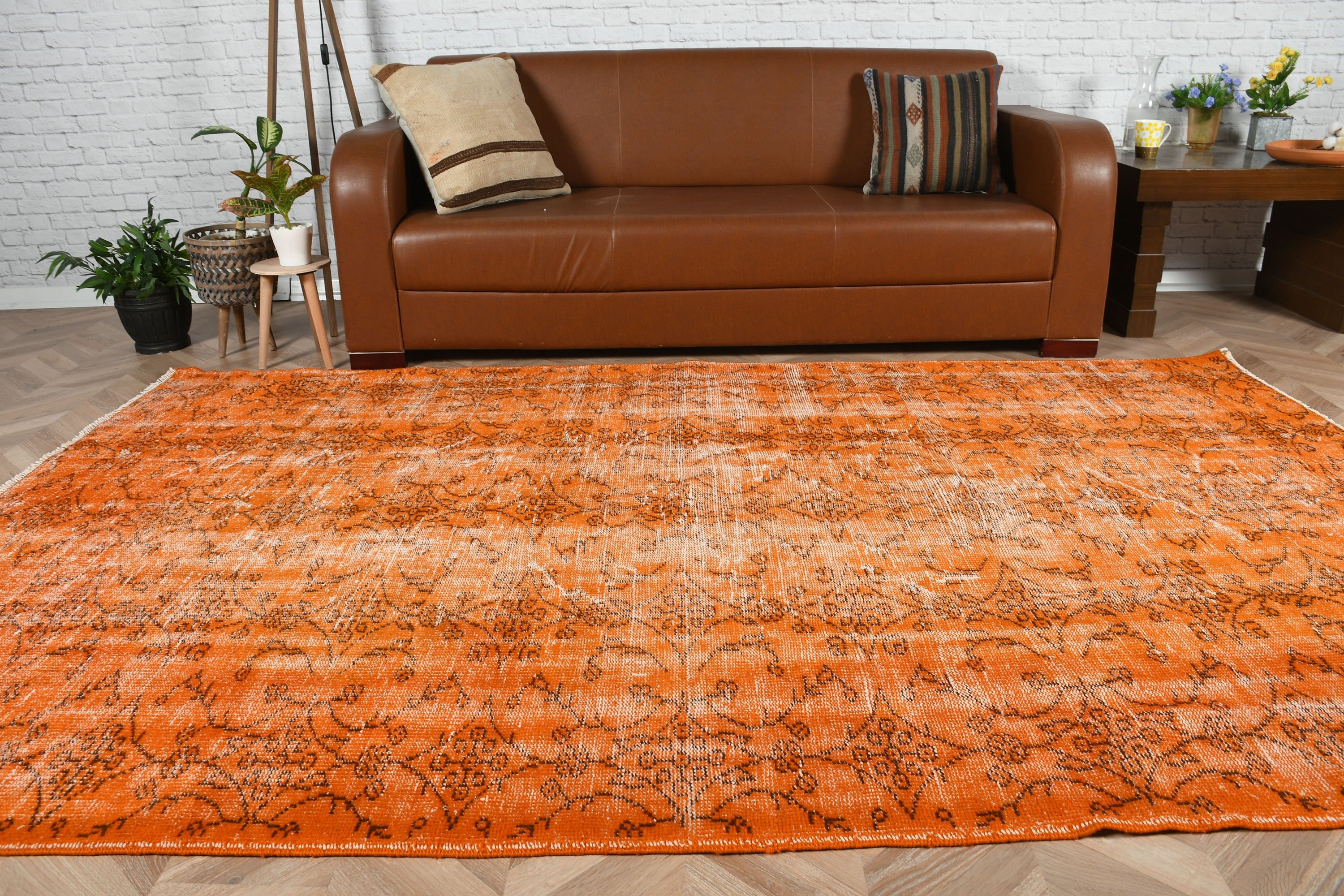 5.8x9.4 ft Large Rug, Dining Room Rug, Rugs for Salon, Oushak Rug, Salon Rug, Turkish Rug, Orange Floor Rug, Vintage Rug, Moroccan Rug