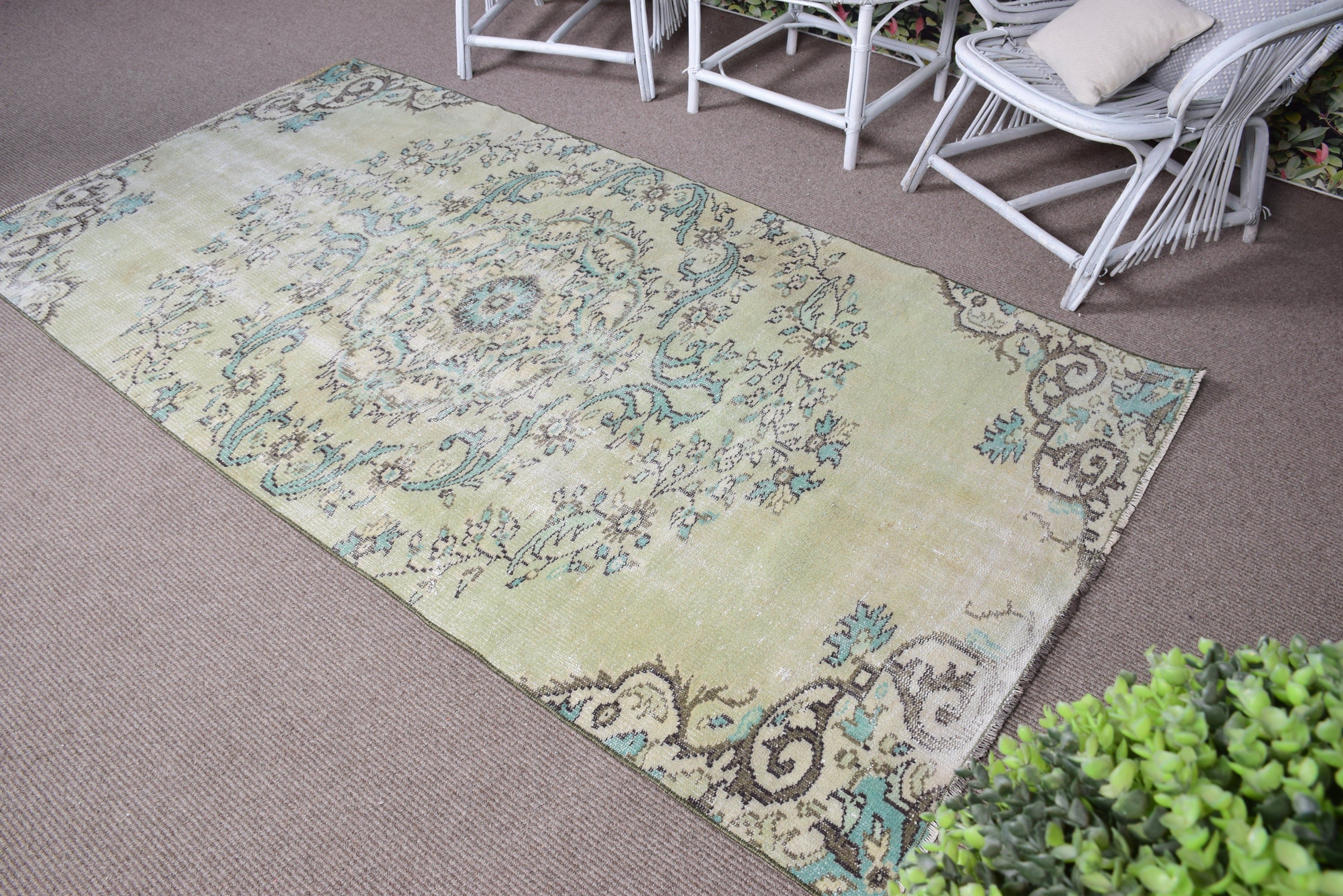 4.1x7.9 ft Area Rug, Living Room Rug, Oriental Rugs, Vintage Rug, Office Rug, Green Home Decor Rugs, Indoor Rugs, Turkish Rug