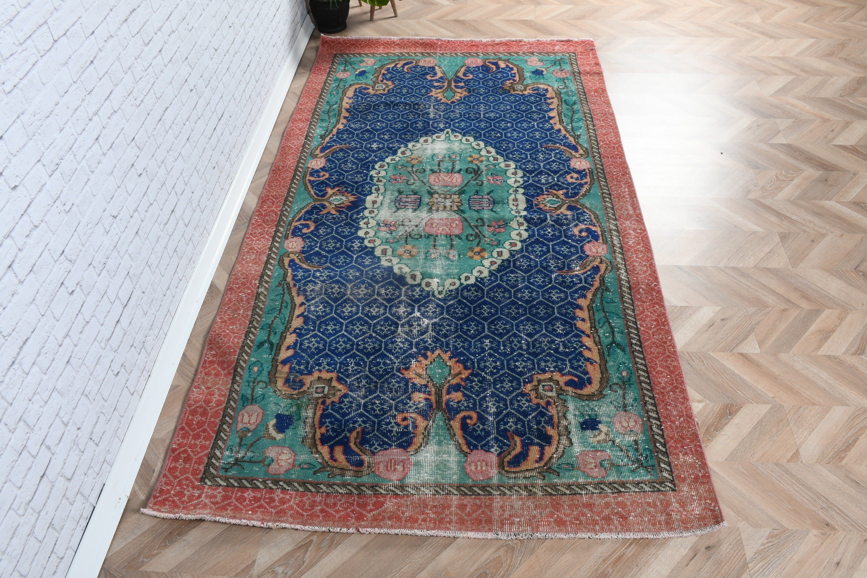 Yemek Odası Halısı, 4.8x8.7 ft Büyük Halılar, Vintage Halı, Büyük Vintage Halılar, Yatak Odası Halısı, Mavi Yatak Odası Halısı, Lüks Halı, Türk Halısı