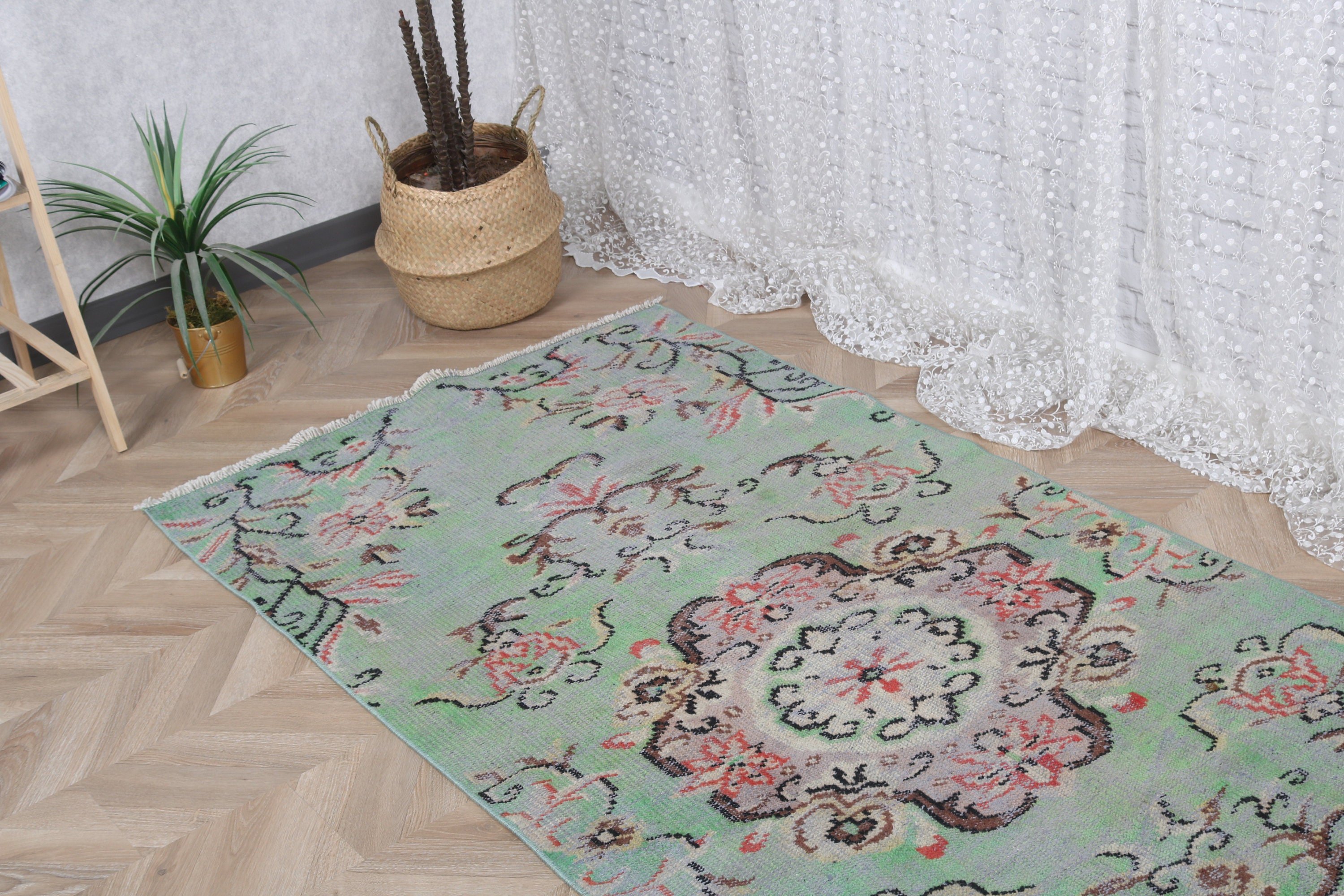 3.3x7 ft Aksan Halısı, Türk Halıları, Yatak Odası Halısı, Boho Halısı, Yeşil Boho Halısı, Dekoratif Halı, Vintage Halılar, Bohem Halıları, Vintage Vurgu Halıları