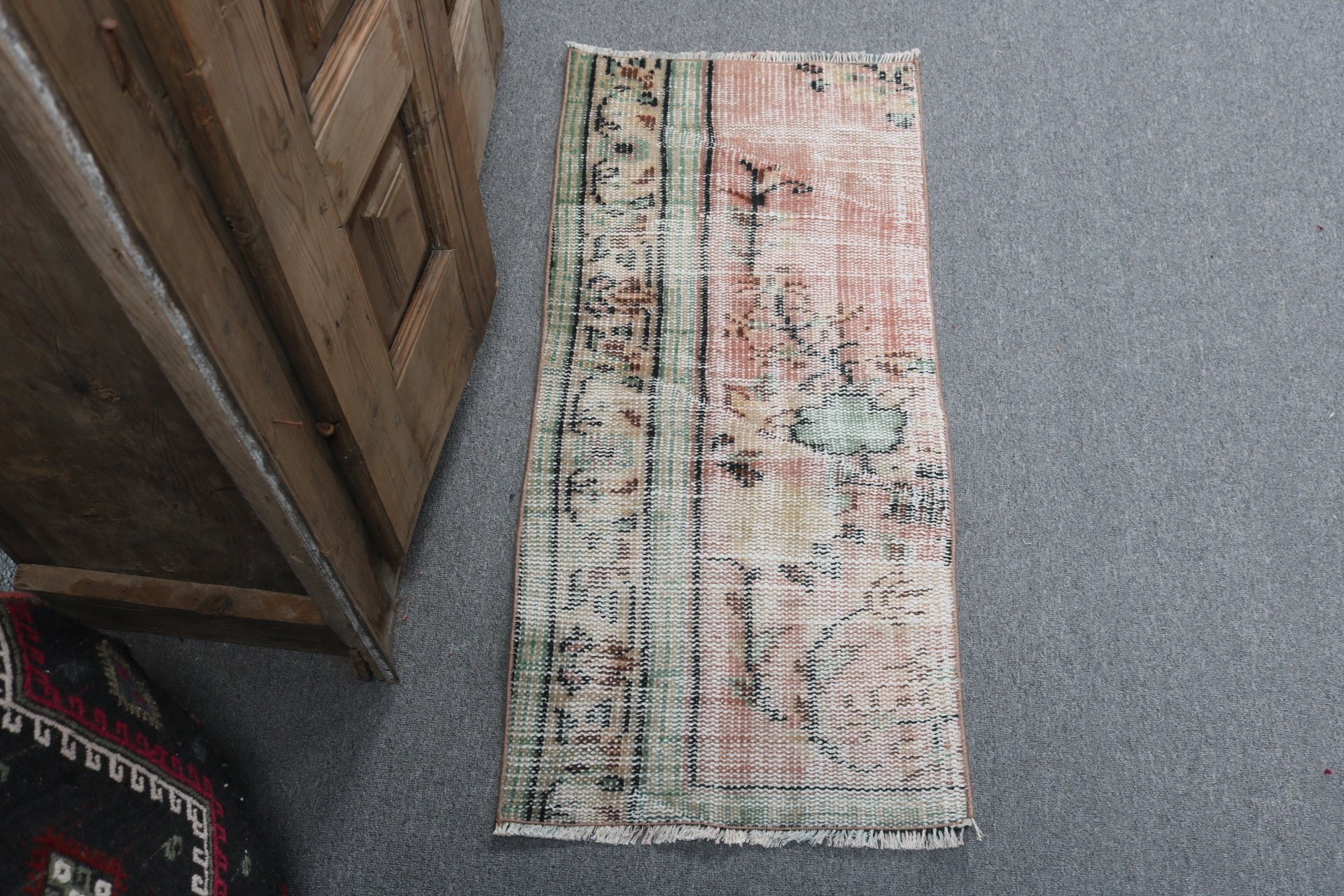 Vintage Rugs, Turkish Rug, Wool Rugs, Floor Rug, Door Mat Rug, Green Anatolian Rugs, 1.5x3.3 ft Small Rug, Small Boho Rugs, Home Decor Rugs