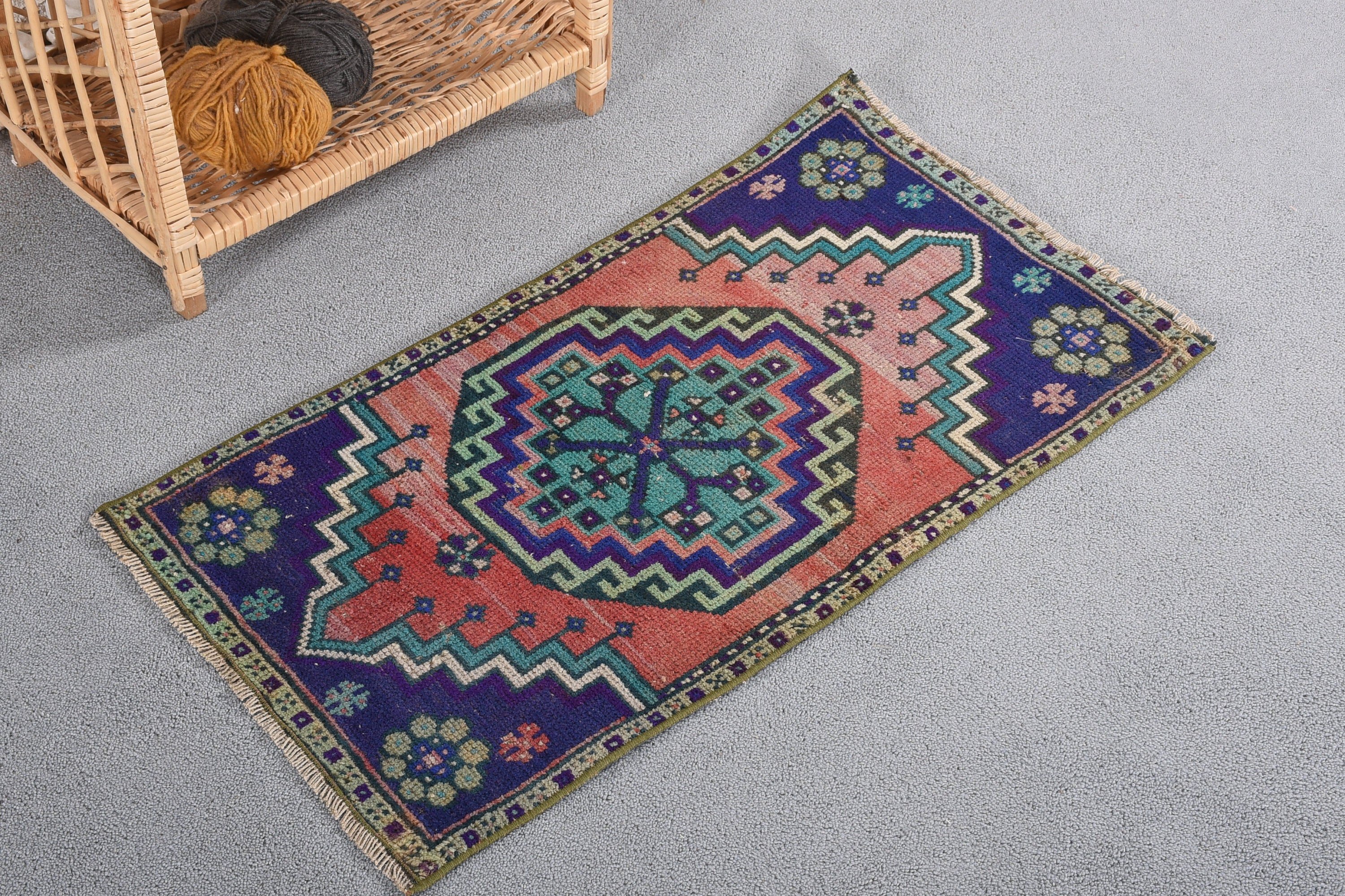 Vintage Rug, Home Decor Rug, Cute Rug, Oriental Rugs, Bathroom Rug, 1.5x2.9 ft Small Rugs, Kitchen Rugs, Turkish Rug, Blue Home Decor Rugs