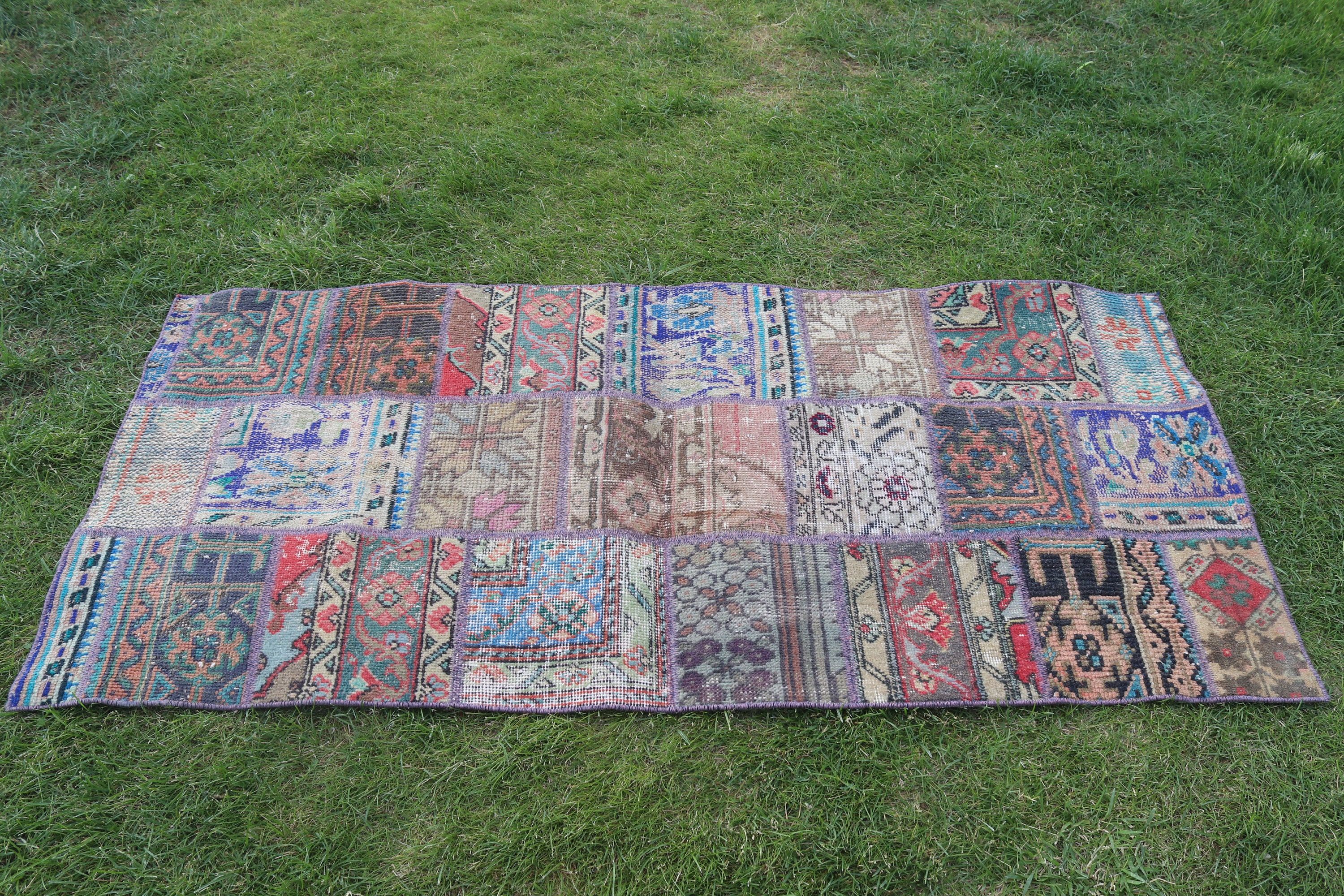 2.4x5.3 ft Küçük Halılar, Küçük Alan Halısı, Duvara Asılı Halı, Mor Oryantal Halı, Modern Halı, Vintage Halı, Türk Halıları, Antika Halılar