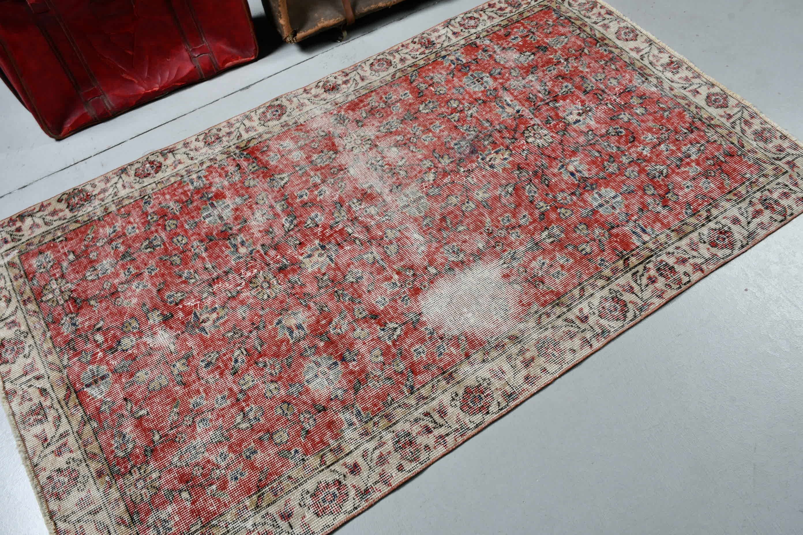 Bedroom Rug, Vintage Rug, Kitchen Rug, Red Antique Rugs, Turkish Rug, Floor Rug, 3.6x6.2 ft Accent Rug, Moroccan Rug, Rugs for Nursery