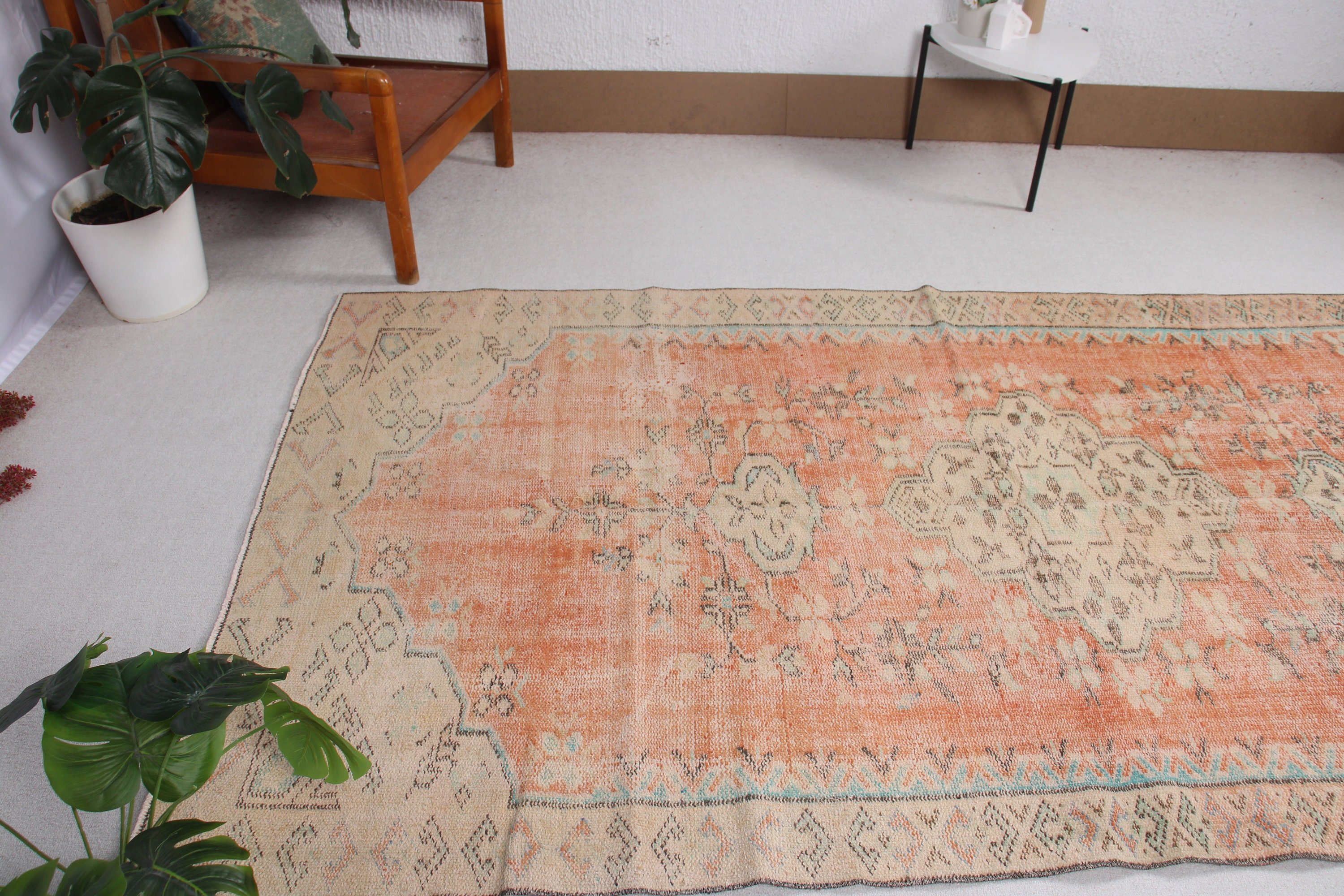 Anadolu Halıları, Büyük Vintage Halı, 4,7x8,8 ft Büyük Halılar, Vintage Halılar, El Dokuma Halı, Türk Halıları, Yemek Odası Halısı, Turuncu Soğuk Halılar