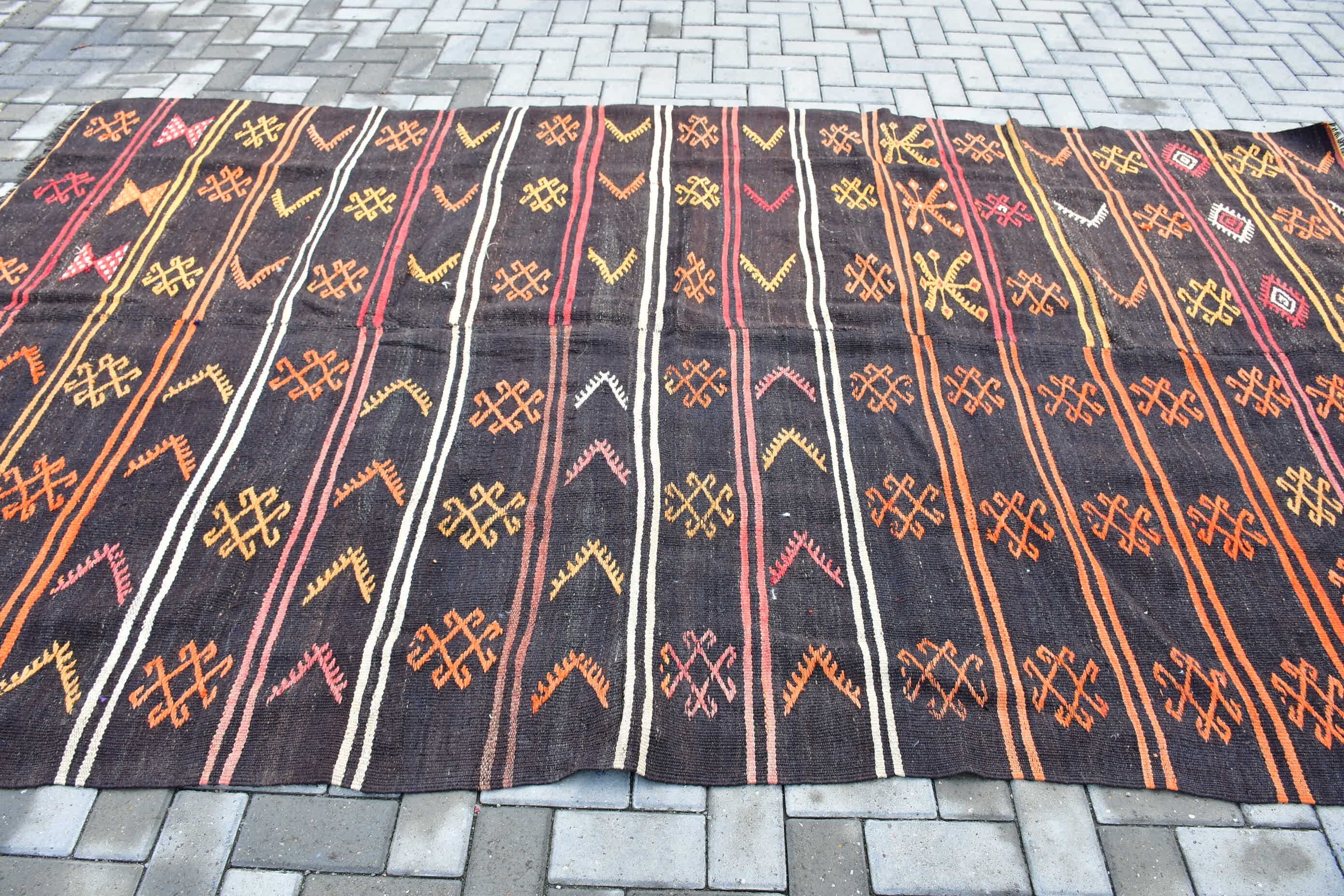 Oryantal Halı, 6.5x10.9 ft Büyük Boy Halı, Siyah Oryantal Halılar, Tribal Halı, Oturma Odası Halıları, Vintage Halı, Türk Halıları, Ev Dekorasyonu Halısı, Kilim