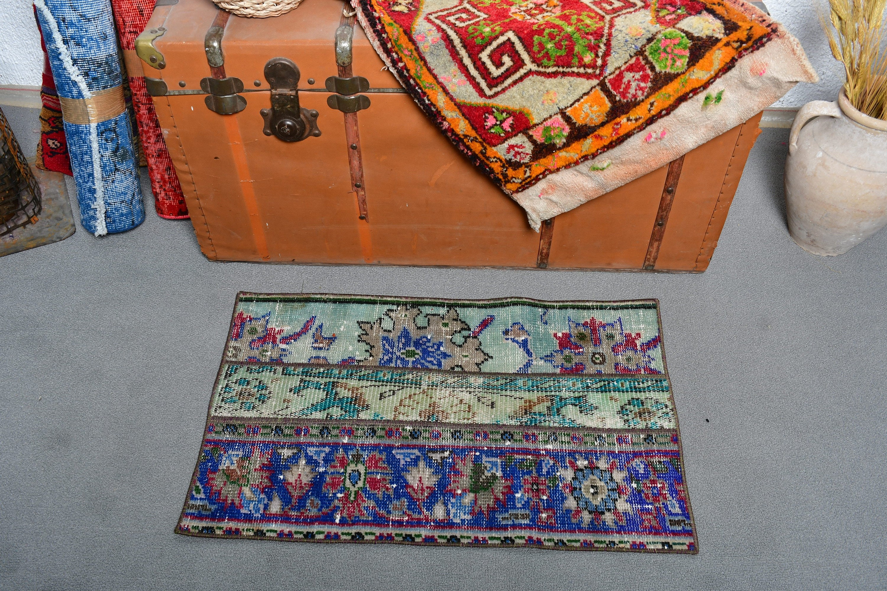 Türk Halısı, 1.6x2.6 ft Küçük Halı, Araba Paspas Halıları, Giriş Halısı, Vintage Halı, Mavi Yatak Odası Halısı, Soğuk Halı, Duvara Asma Halıları, Mutfak Halısı