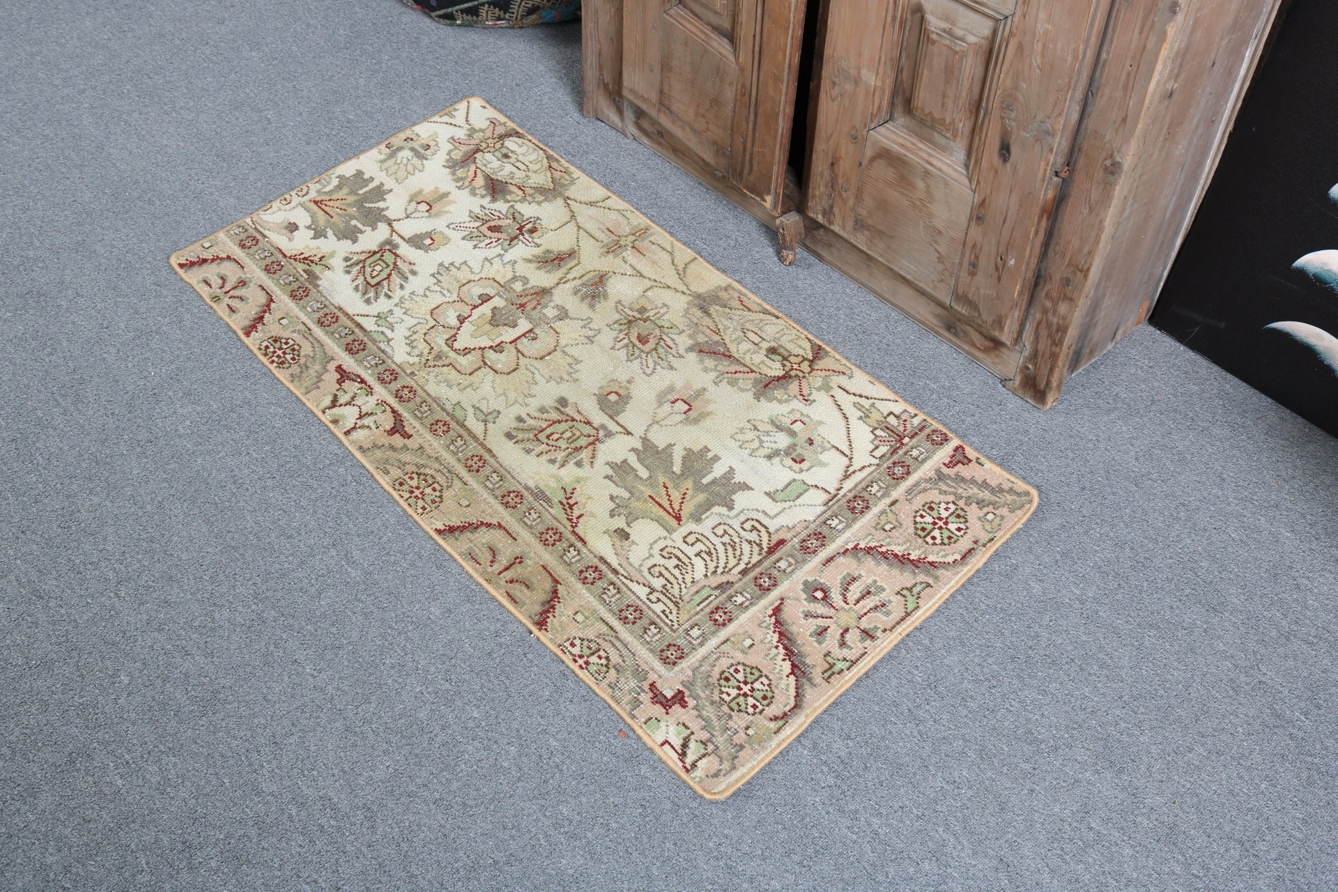 Boho Halılar, 1.8x3.7 ft Küçük Halı, Paspas Halıları, Türk Halısı, Organik Halı, Vintage Halılar, Yatak Odası Halısı, Bej Geometrik Halılar, Düz Dokuma Halılar