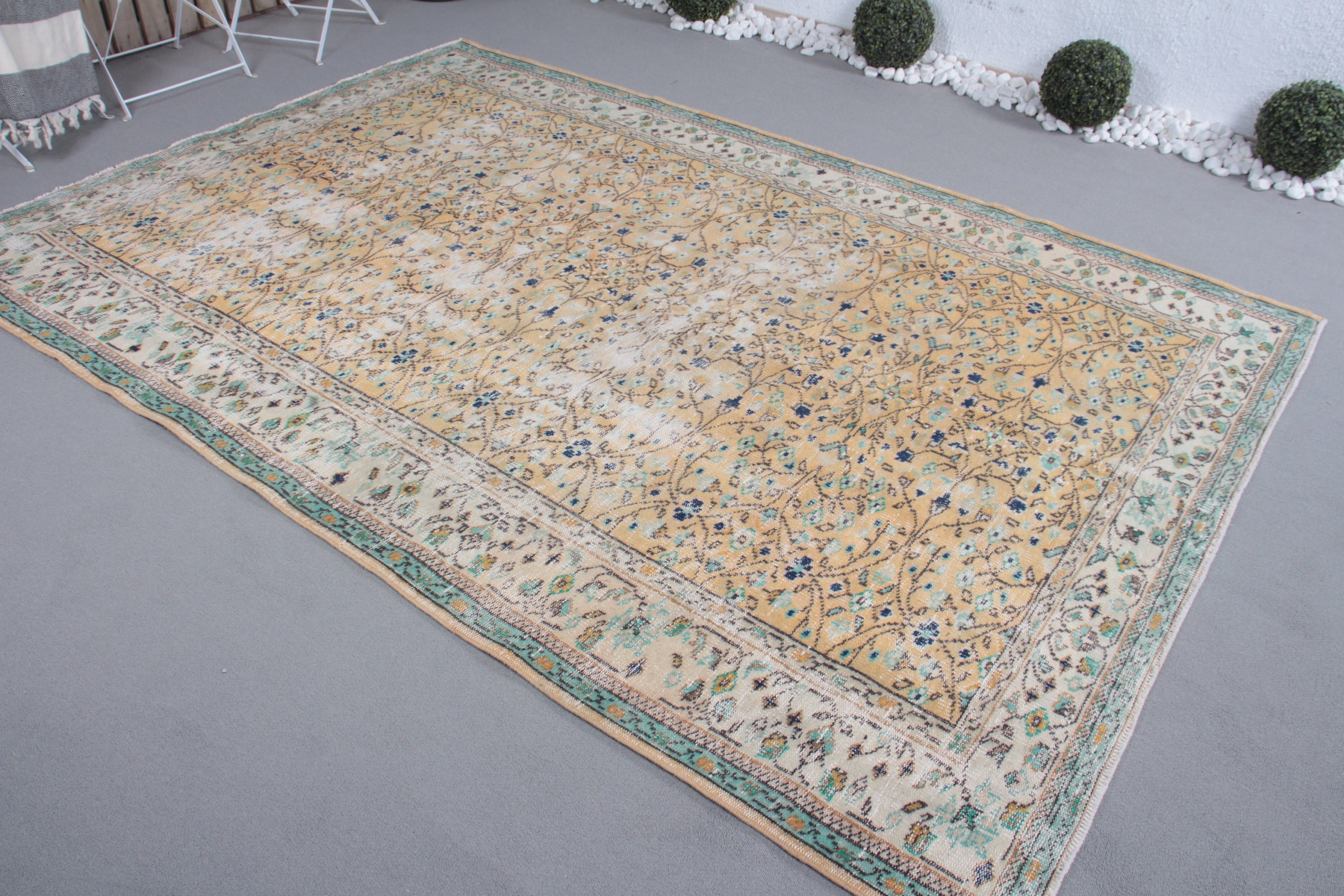 Vintage Halılar, 6.3x9 ft Büyük Halılar, Sarı Boho Halı, Salon Halısı, Açıklama Halıları, Büyük Boho Halıları, Geleneksel Halılar, Türk Halısı, Boho Halıları