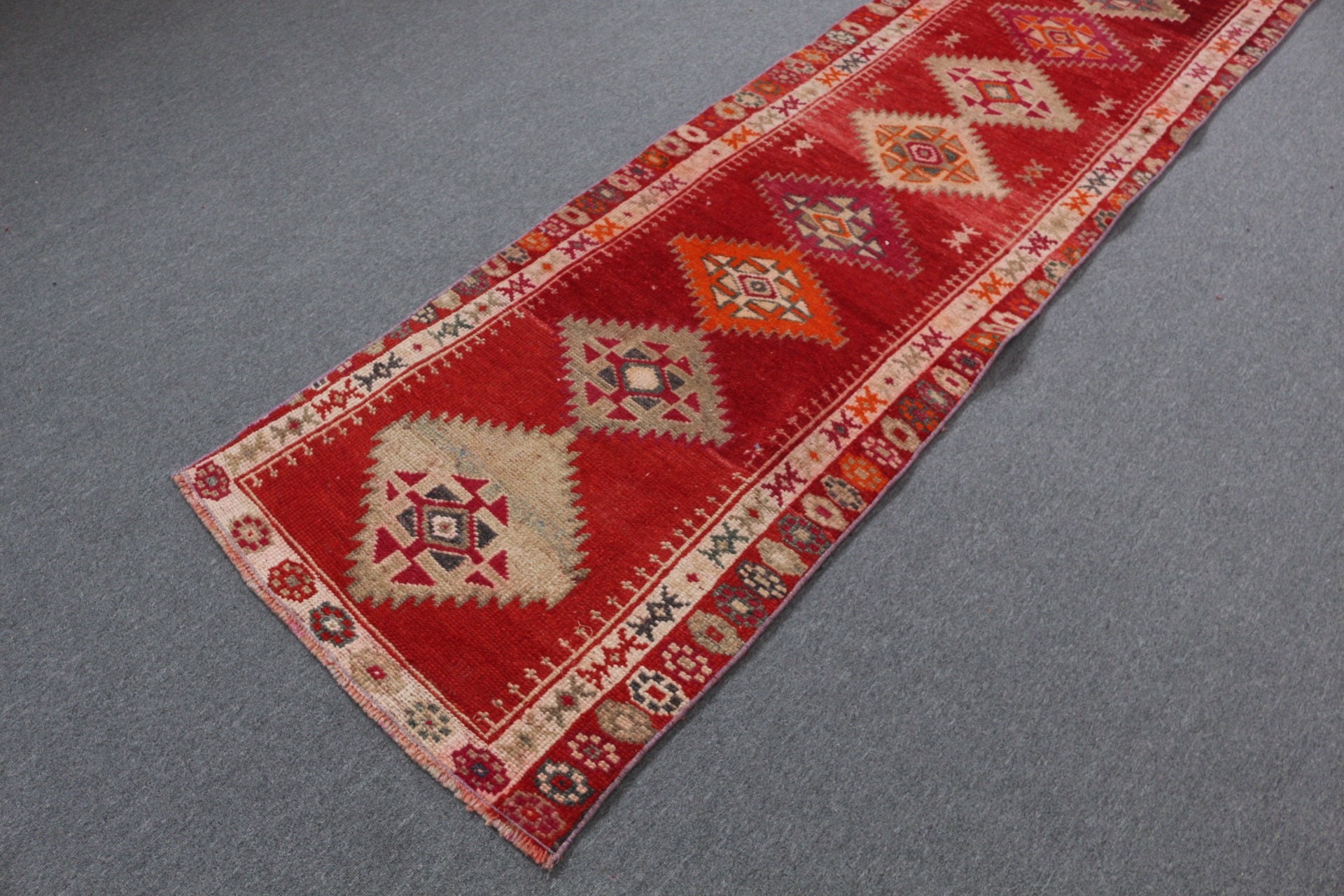 Red Moroccan Rug, Dorm Rug, Oushak Rug, Turkish Rugs, Rugs for Stair, Stair Rug, Antique Rug, 2.5x12.6 ft Runner Rugs, Vintage Rugs