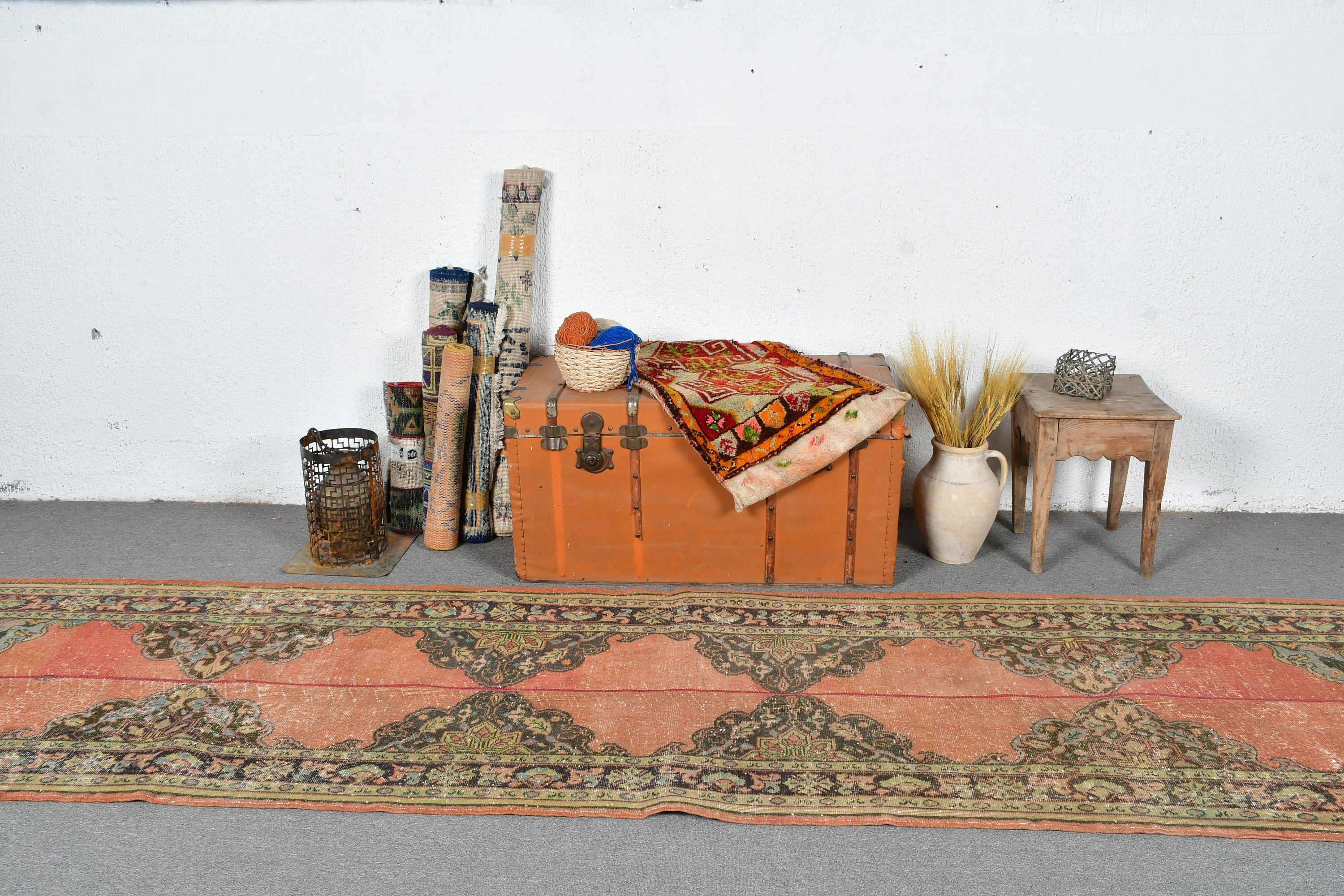 Kitchen Rug, Corridor Rugs, Hallway Rug, Ethnic Rug, Red Moroccan Rug, Anatolian Rug, Turkish Rug, Vintage Rug, 3.1x12.7 ft Runner Rug