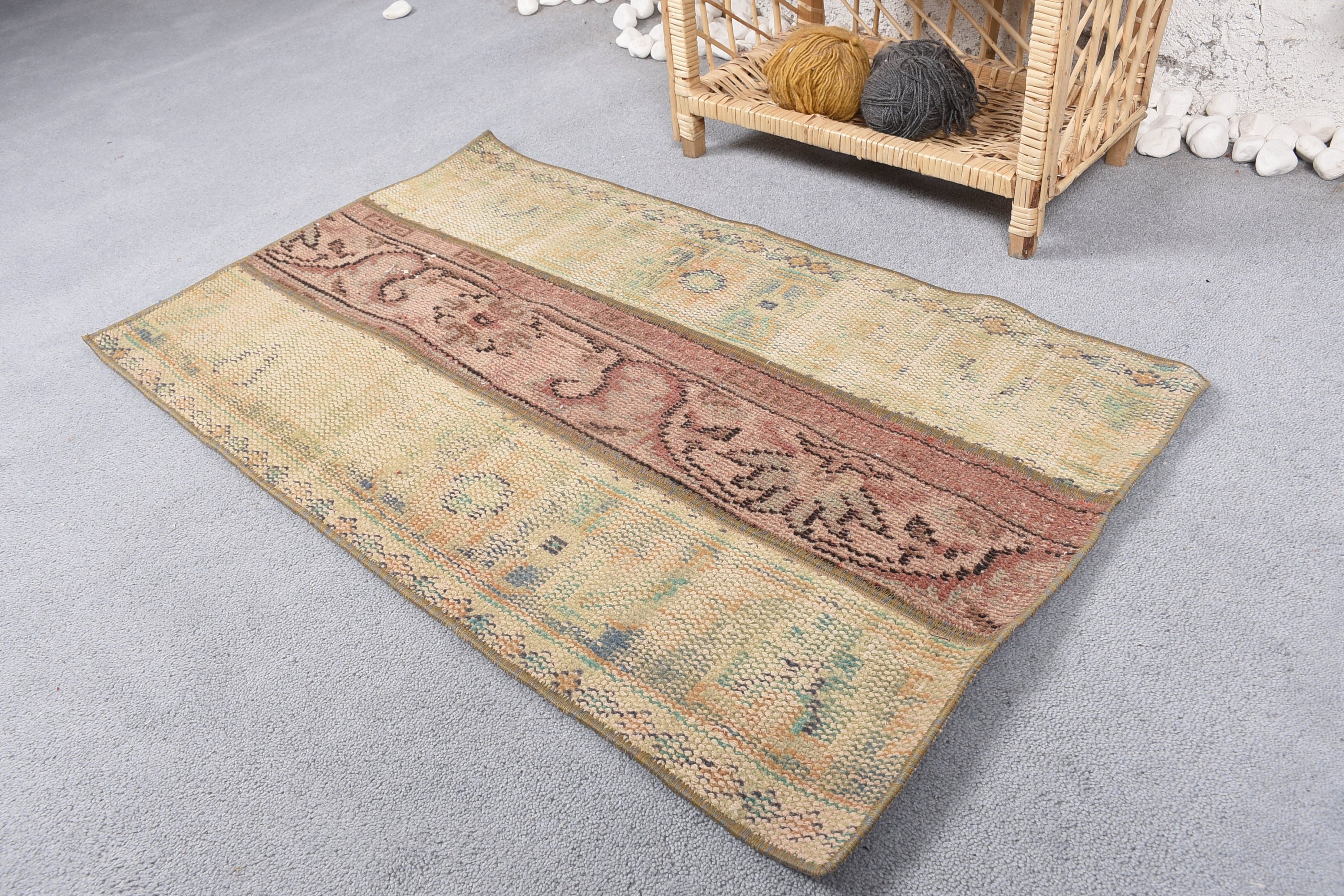 Vintage Rugs, Ethnic Rugs, 1.9x3.2 ft Small Rug, Turkish Rugs, Nursery Rug, Yellow Bedroom Rug, Entry Rugs, Oriental Rug