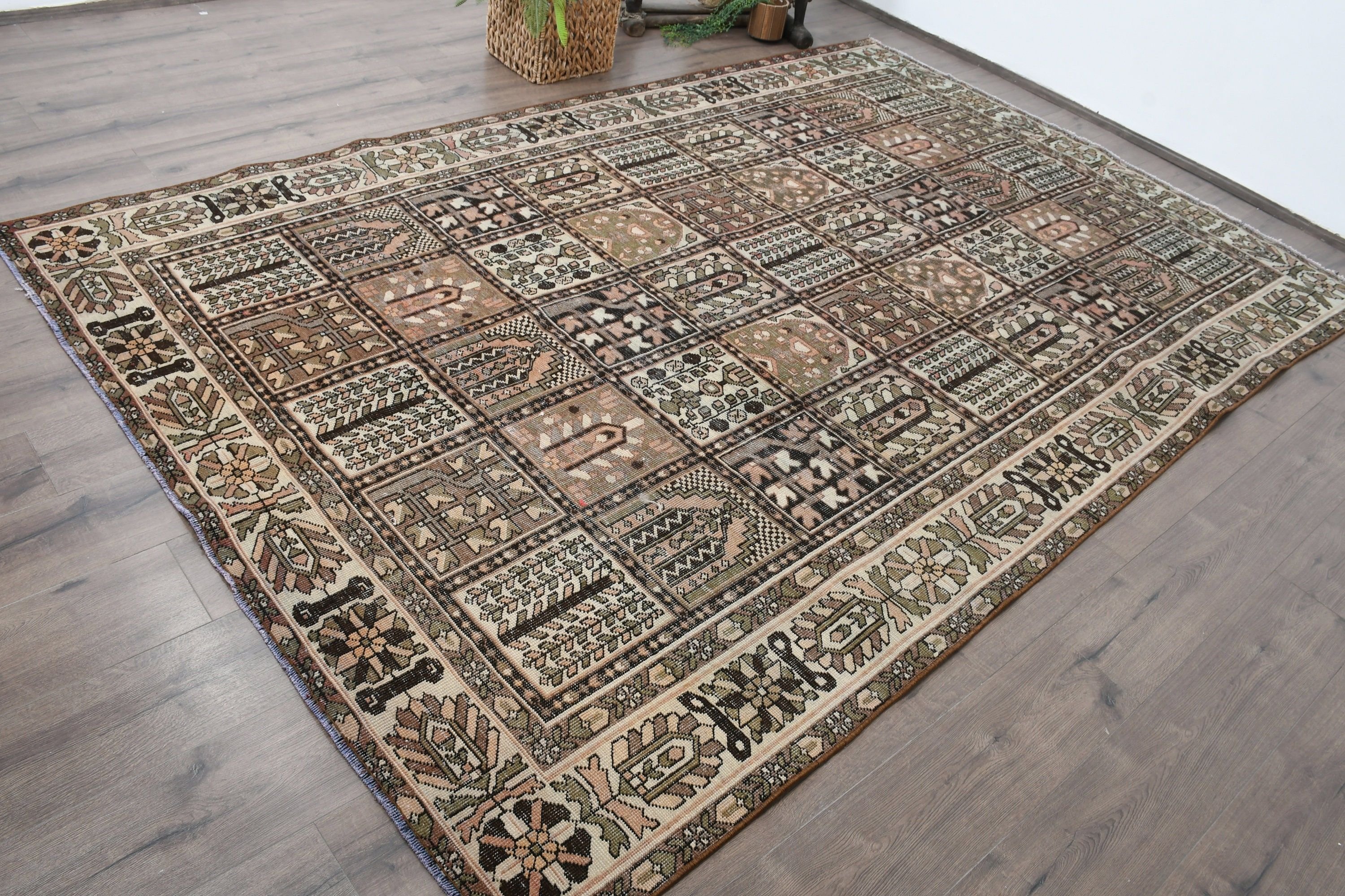 Salon Rugs, Oushak Rugs, 6.6x9.7 ft Large Rug, Vintage Rug, Dorm Rugs, Living Room Rugs, Art Rug, Moroccan Rug, Brown Wool Rug, Turkish Rug