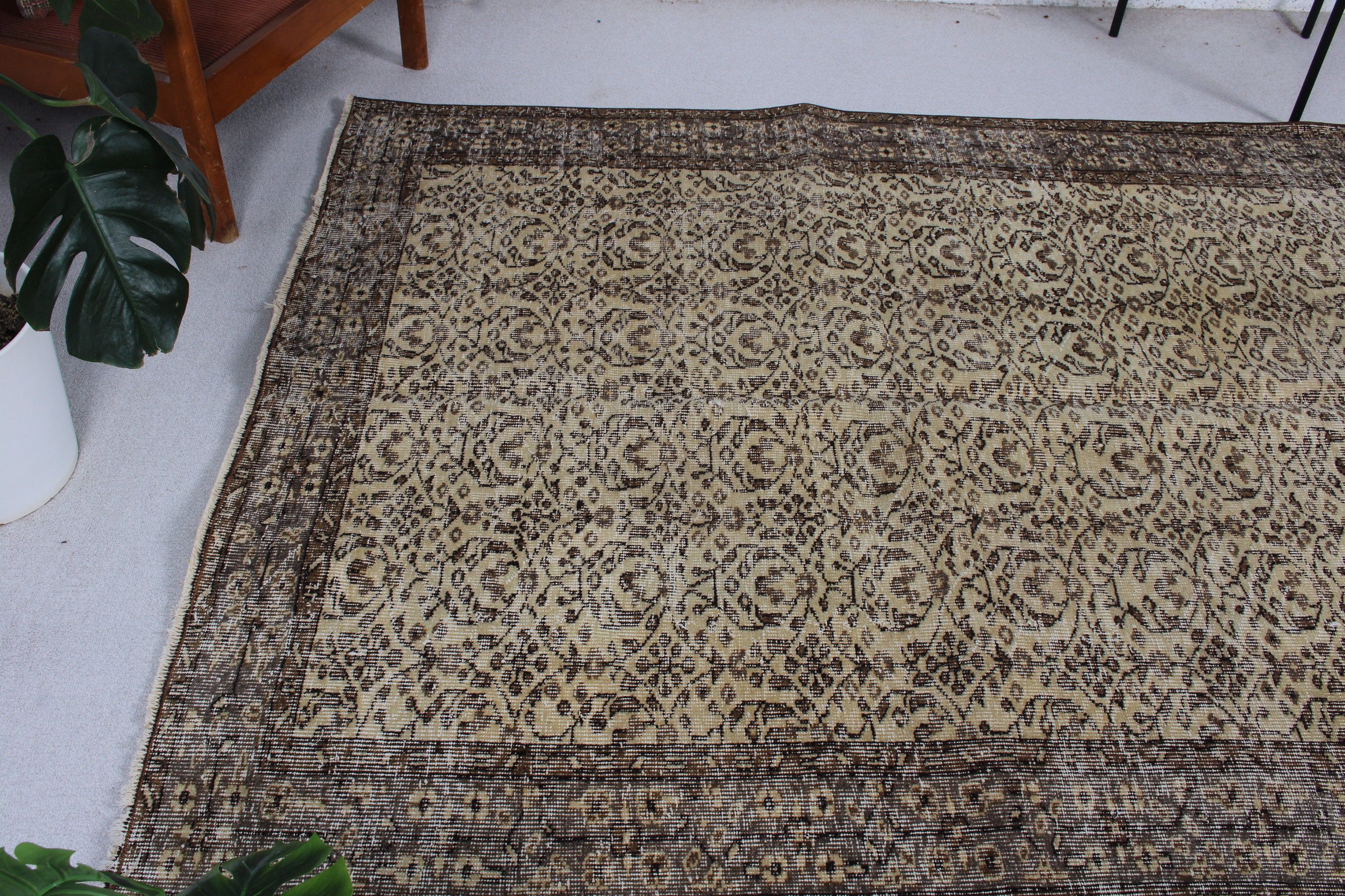 Bej Düz Dokuma Halı, 5.2x8.5 ft Büyük Halı, Büyük Oushak Halıları, Yer Halıları, Yemek Odası Halıları, Türk Halısı, El Dokuma Halı, Vintage Halılar