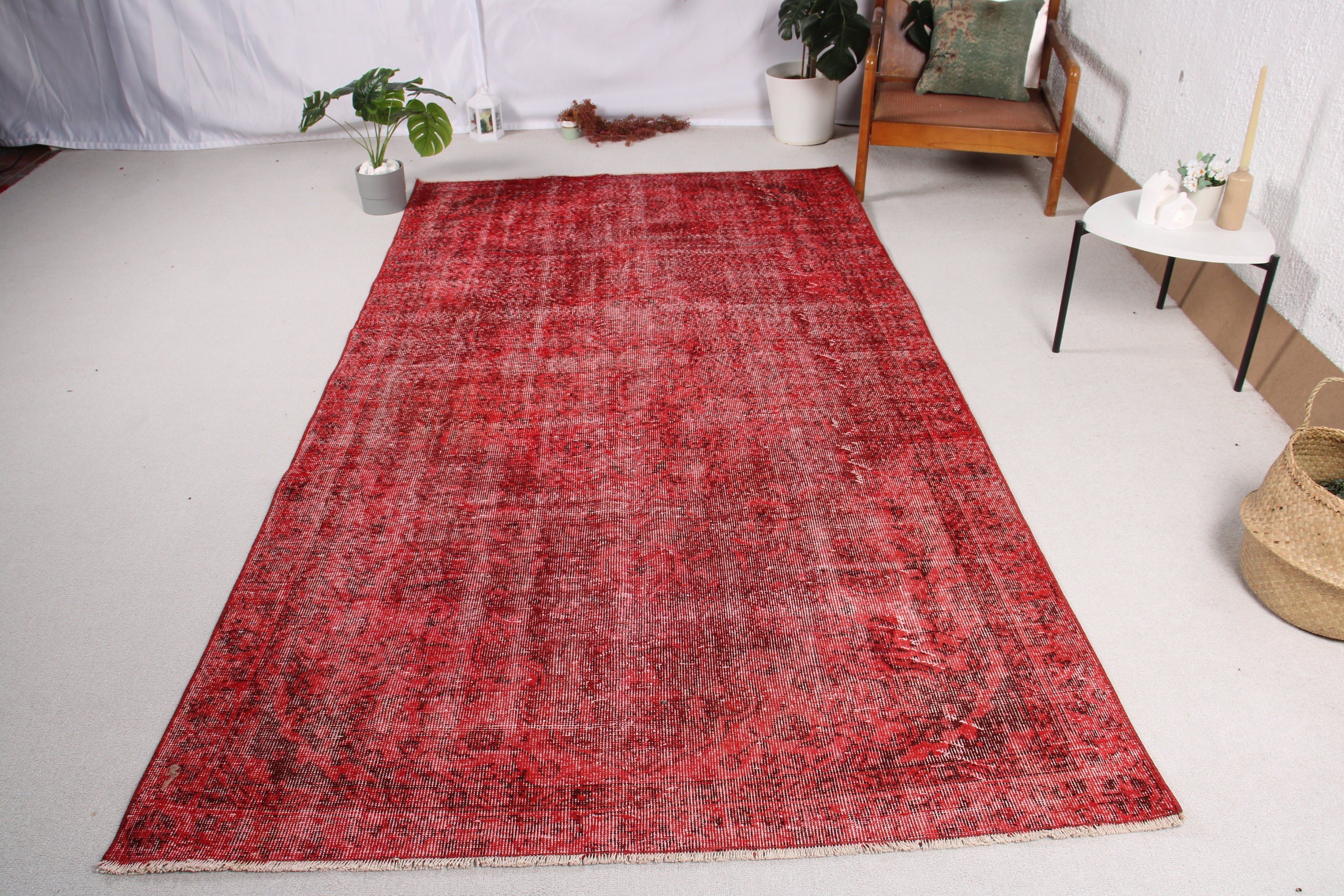 Kırmızı Yatak Odası Halısı, Anadolu Halısı, 5.2x9.4 ft Büyük Halı, Büyük Oushak Halıları, Geometrik Halı, Türk Halıları, Yemek Odası Halısı, Vintage Halılar