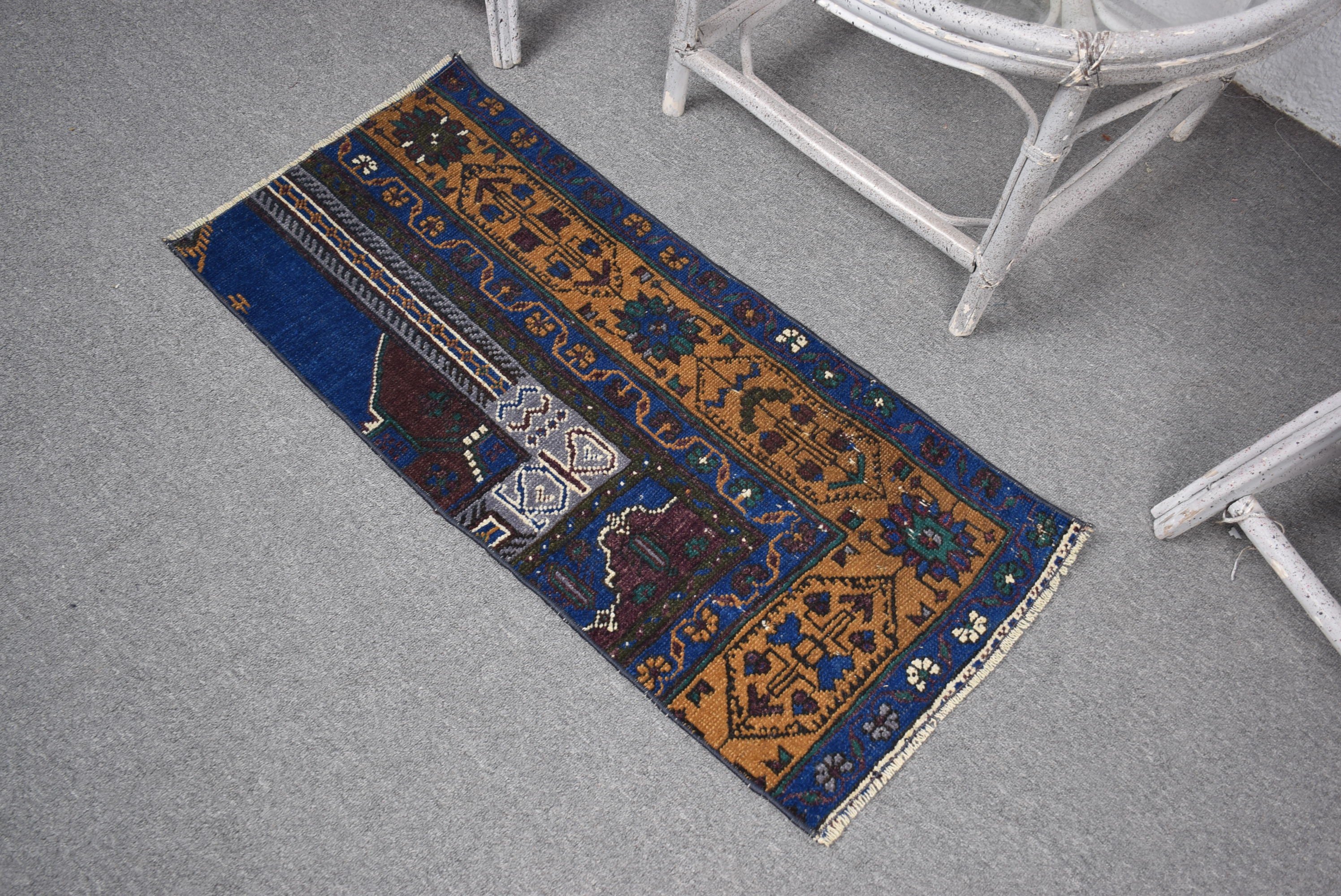 Moroccan Rug, Vintage Rug, 1.5x3.2 ft Small Rugs, Bath Rug, Turkish Rug, Blue Wool Rugs, Nursery Rug, Kitchen Rug, Rugs for Bathroom