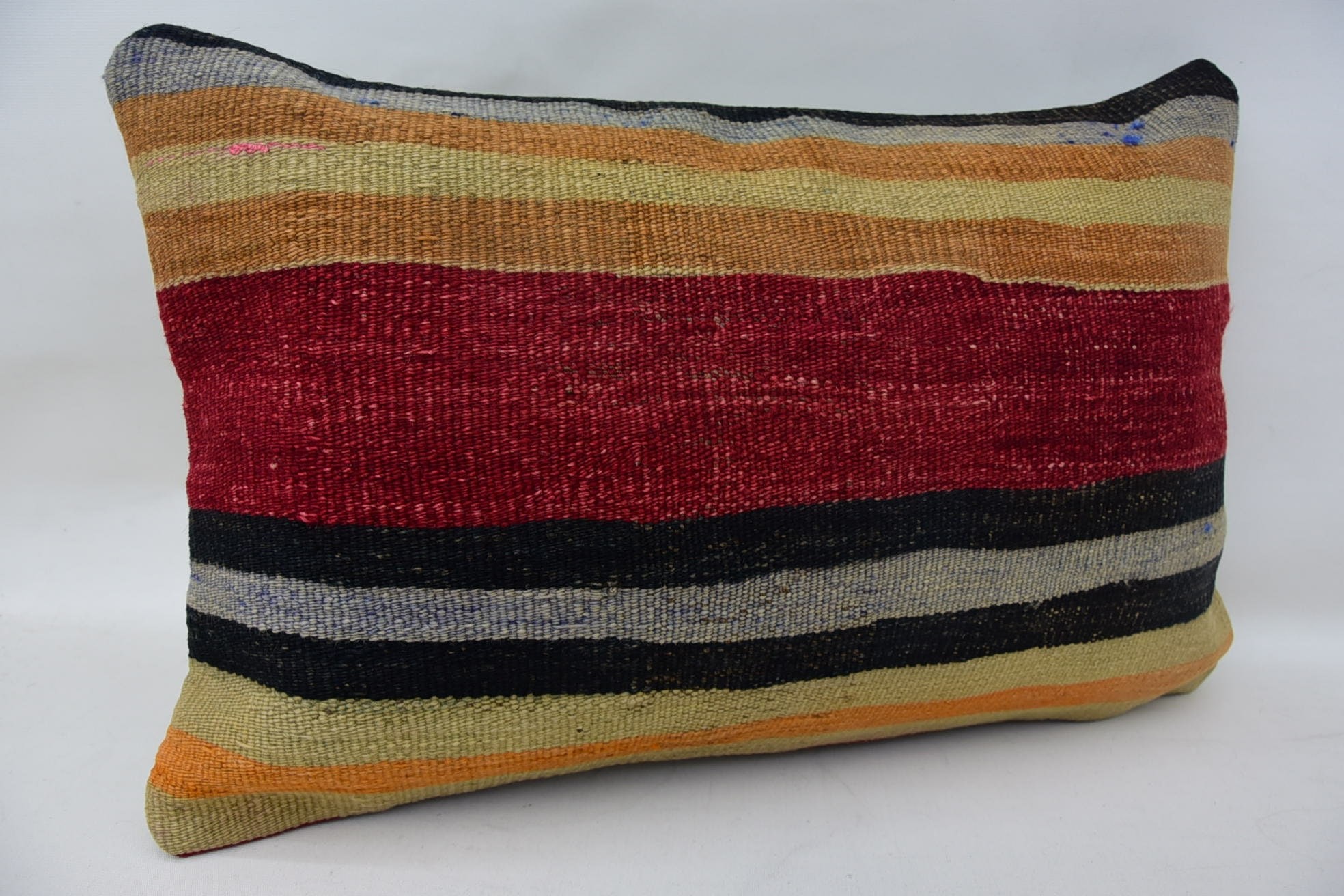 Vintage Pillow, Office Chair Pillow, Throw Kilim Pillow, 16"x24" Red Pillow, Sofa Bolster Pillow Cover, Home Decor Pillow
