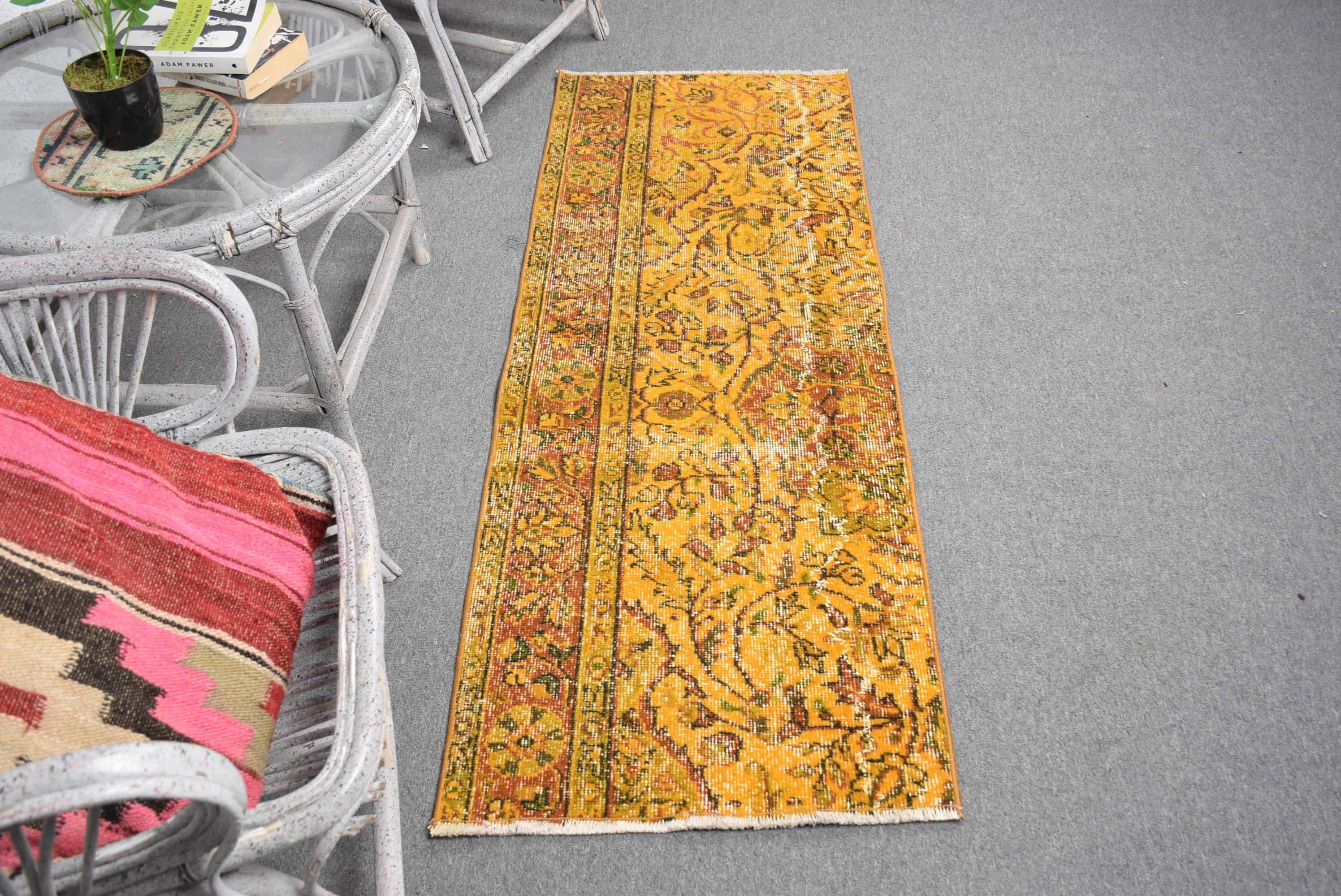 Vintage Rug, Flatweave Rug, Orange Floor Rug, Turkish Rugs, Kitchen Rug, Rugs for Stair, 2x5.4 ft Runner Rug, Antique Rug, Bedroom Rugs