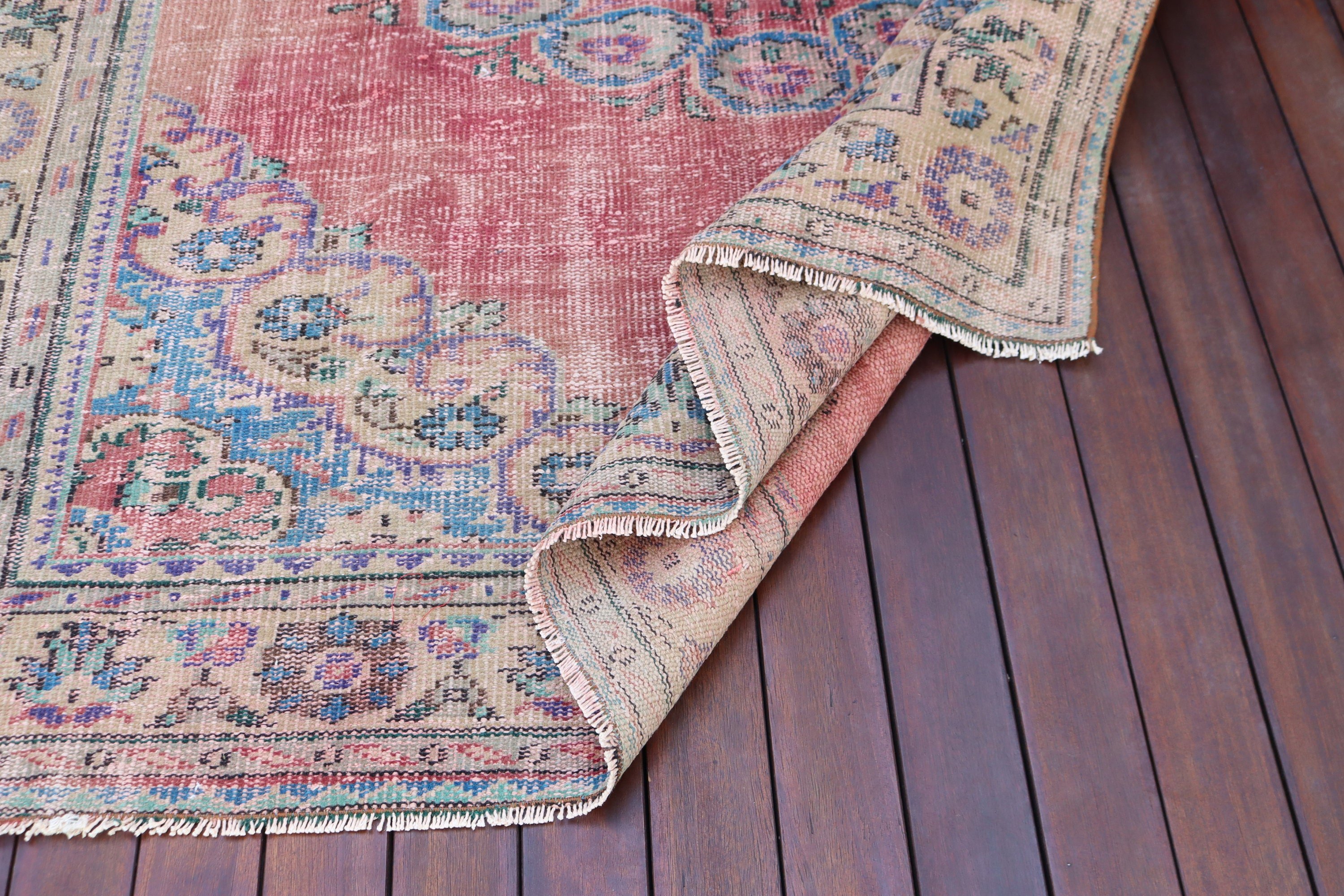 Yün Halı, Büyük Boho Halı, 6.1x9.1 ft Büyük Halılar, Türk Halıları, Büyük Oushak Halıları, Kırmızı Düz ​​Dokuma Halı, Vintage Halılar