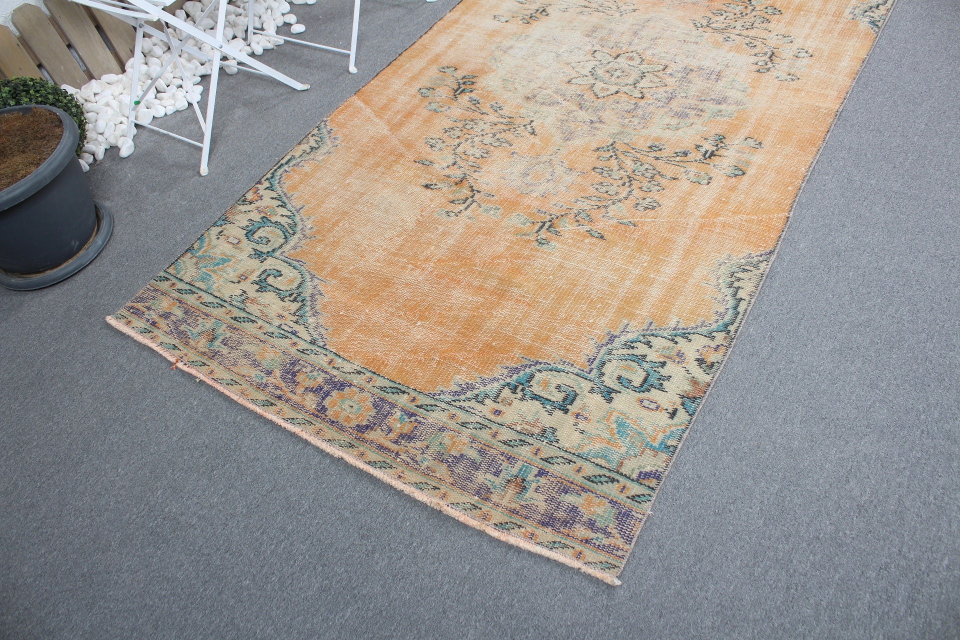 Dining Room Rugs, Orange  4.2x8.6 ft Area Rugs, Floor Rug, Rugs for Indoor, Vintage Rugs, Wool Rug, Bedroom Rug, Turkish Rug