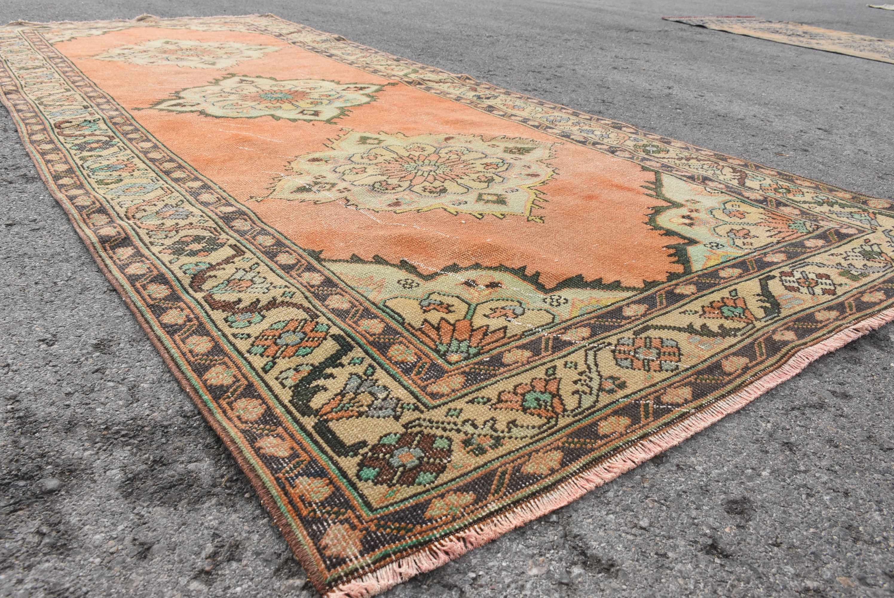 Orange Home Decor Rug, 4.4x10.5 ft Large Rugs, Antique Rugs, Living Room Rugs, Vintage Rug, Kitchen Rugs, Turkish Rugs, Dining Room Rug