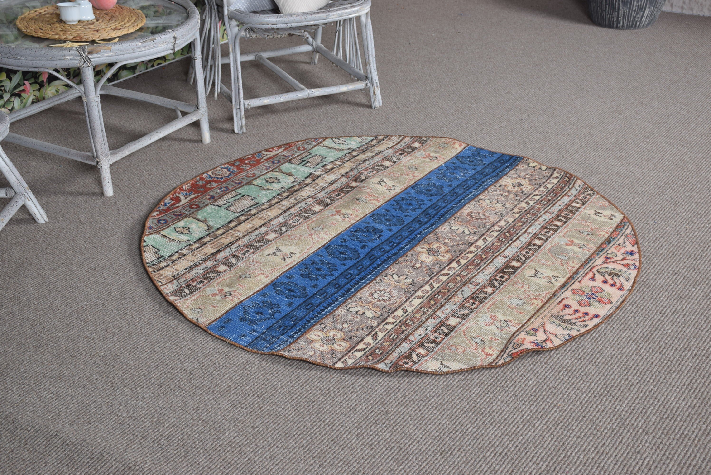 Bedroom Rug, Moroccan Rug, Blue Floor Rugs, Nursery Rugs, 4.4x4.4 ft Accent Rug, Old Rugs, Turkish Rugs, Vintage Rugs, Rugs for Nursery