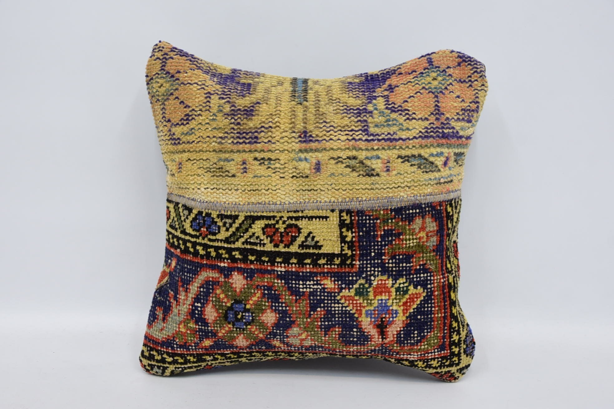 Ethnic Throw Pillow, Vintage Kilim Pillow, 16"x16" Beige Pillow Case, Farmhouse Pillow Cover, Kilim Pillow, Kilim Cushion Sham