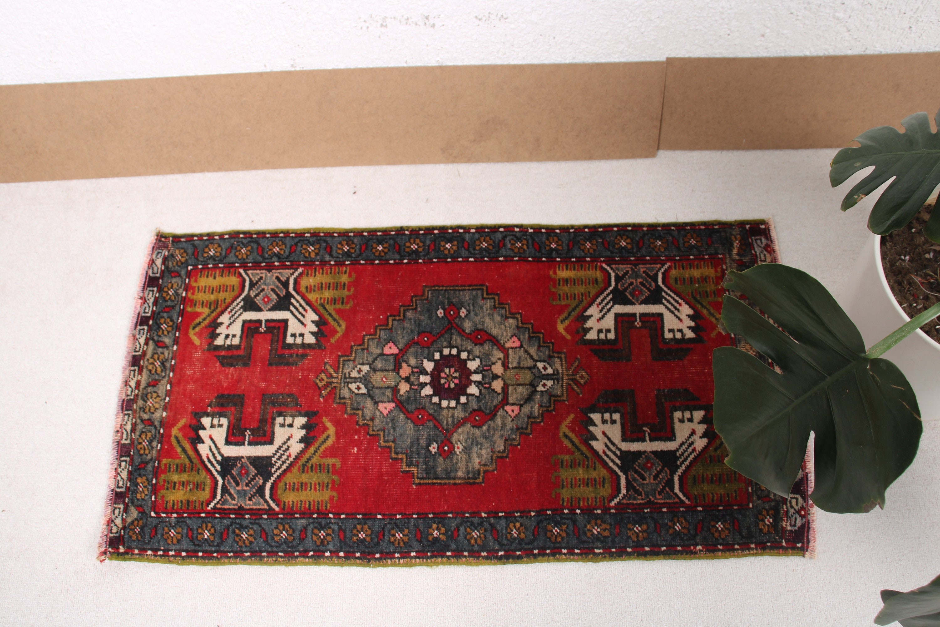 1.7x3.3 ft Small Rugs, Vintage Rug, Door Mat Rug, Turkish Rugs, Kitchen Rugs, Red Statement Rug, Car Mat Rugs, Handmade Rug