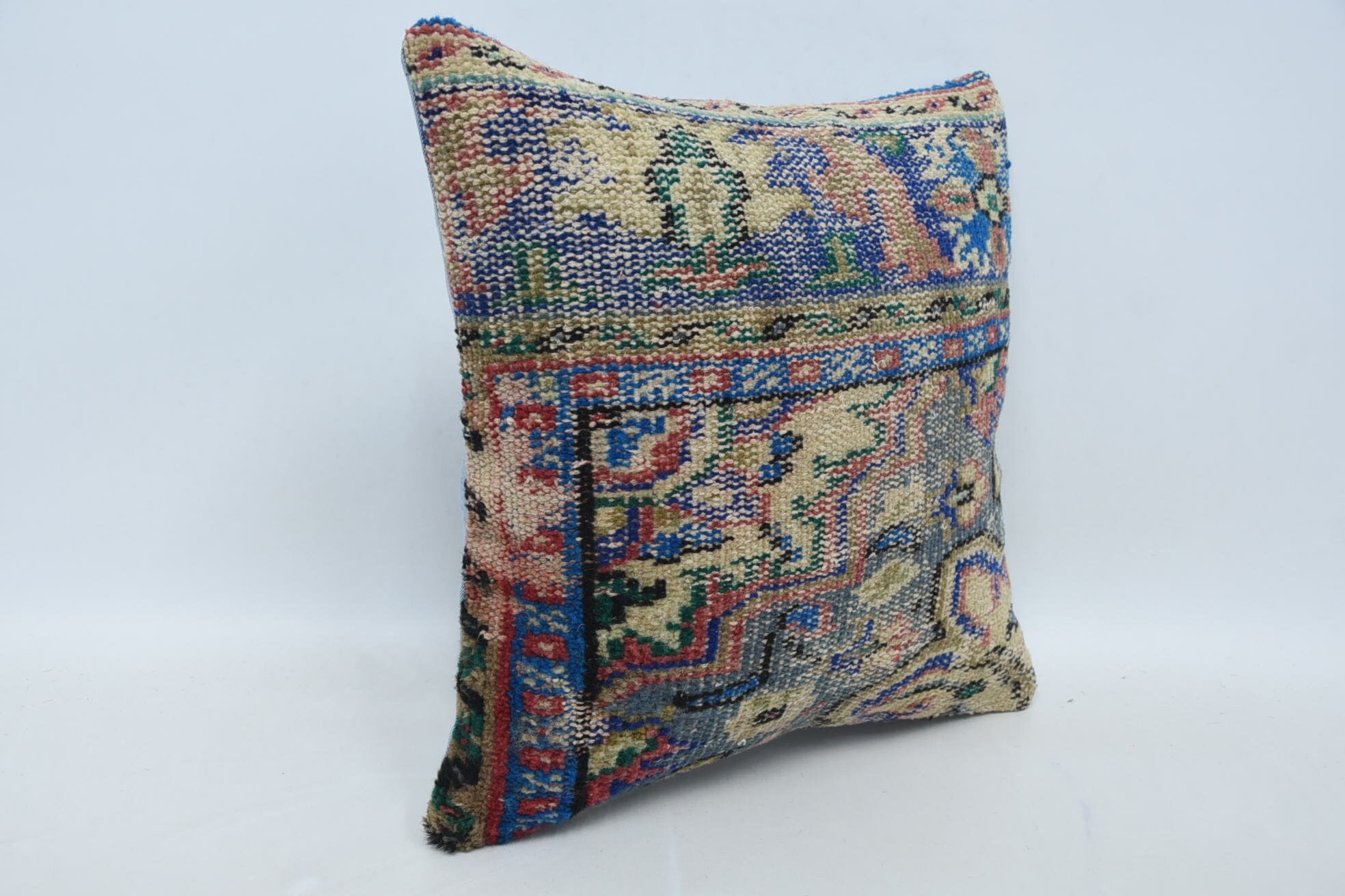 Türk Kilimleri Yastık, Hediye Yastık, Türk Yastığı, 18"x18" Mavi Yastık Kılıfı, Boho Yastık Sham Örtüsü, Anadolu Yastık Kılıfı