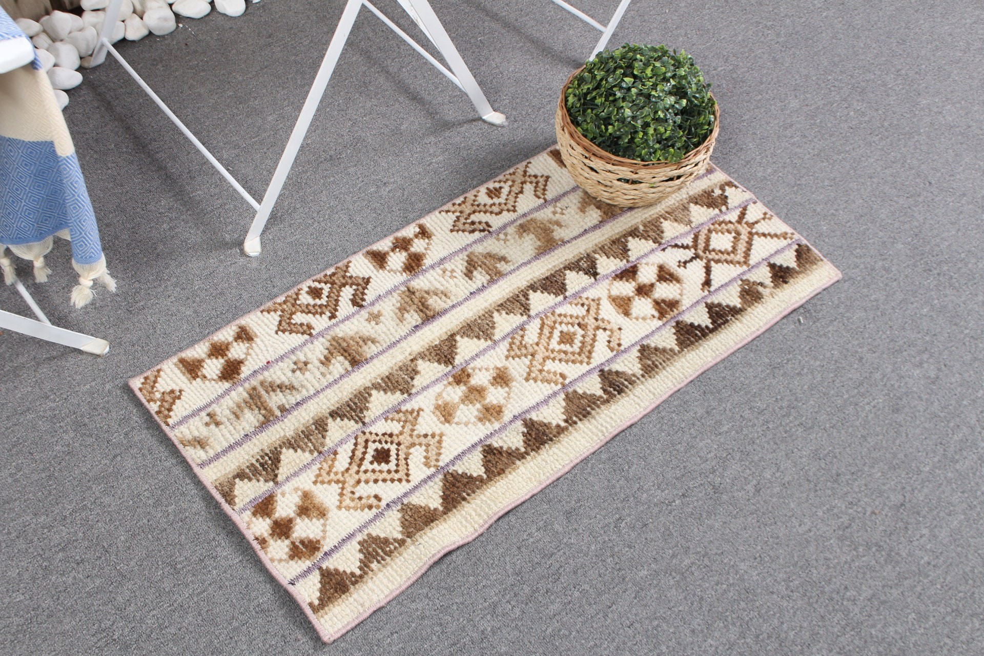 Turkish Rugs, Anatolian Rug, Door Mat Rug, Wall Hanging Rug, Beige Floor Rugs, Organic Rug, 1.4x2.9 ft Small Rug, Vintage Rug