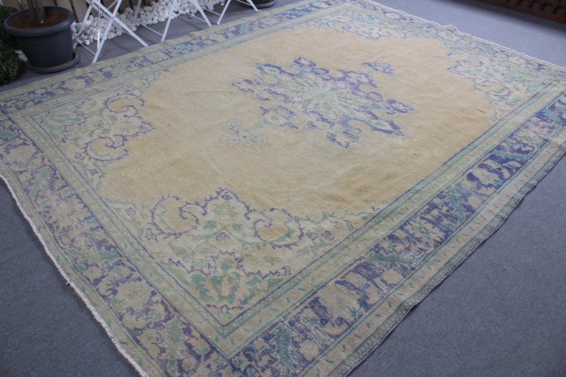 Fas Halısı, Vintage Halı, Bej Oushak Halısı, Oturma Odası Halısı, Yemek Odası Halısı, Yer Halıları, 8.2x10.5 ft Büyük Boy Halı, Türk Halısı, Havalı Halılar