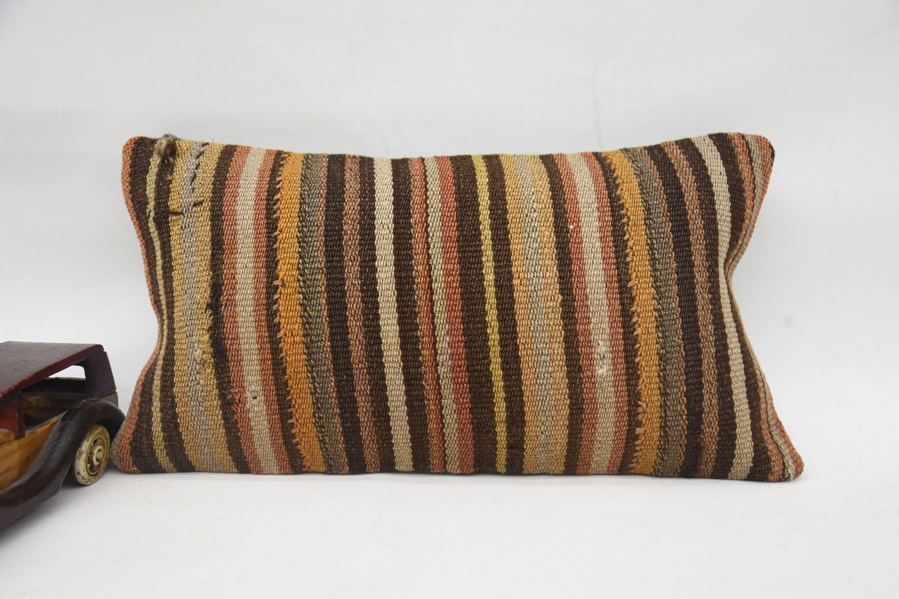 8"x16" Orange Cushion Case, Tribal Cushion Case, Turkish Kilim Pillow, Bed Cushion, Boho Pillow, Pillow for Couch, Natural Cushion Case