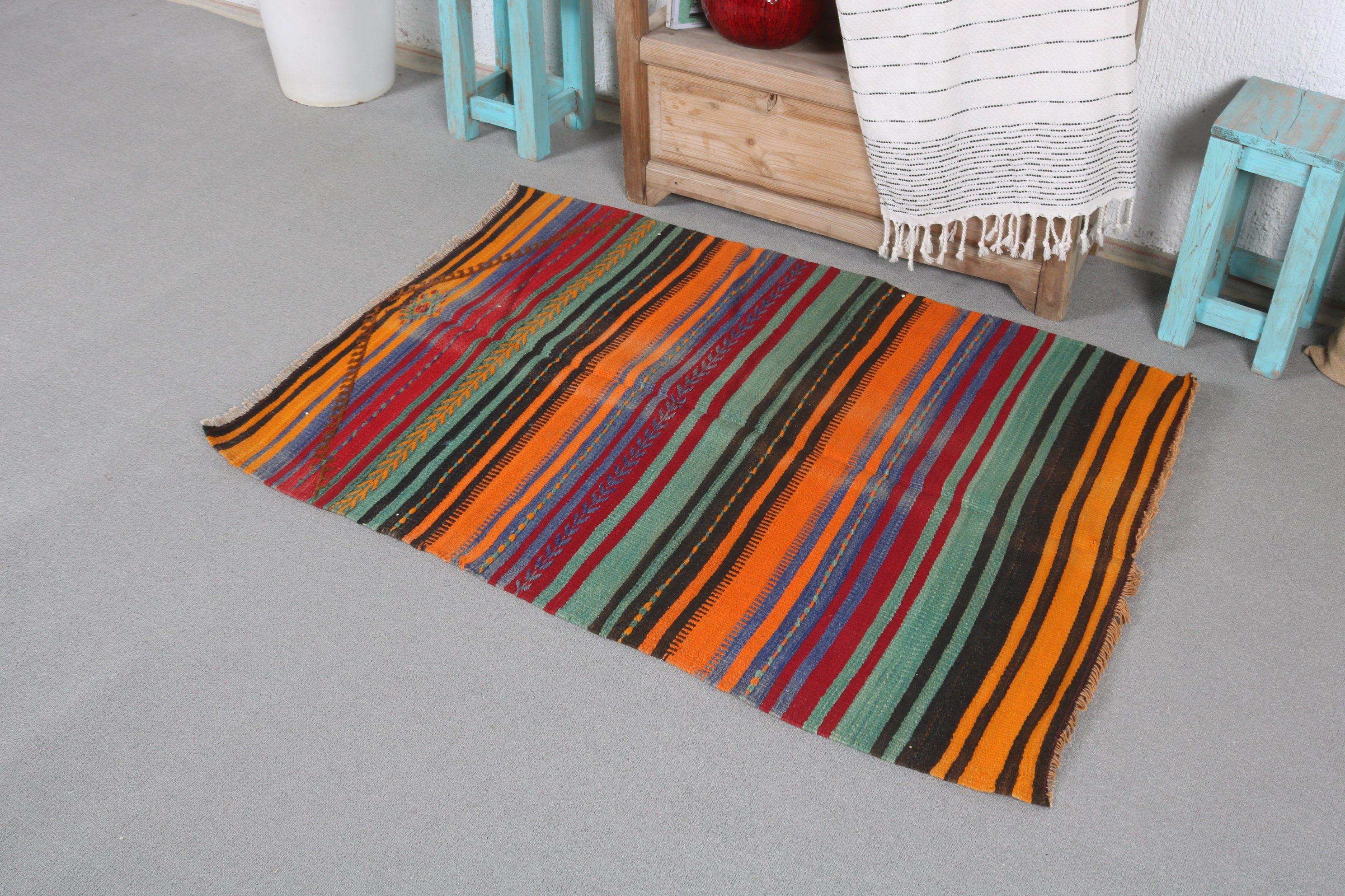 Outdoor Rugs, Turkish Rug, Orange  2.9x3.9 ft Small Rugs, Floor Rug, Vintage Rugs, Kitchen Rug, Bath Rug, Bedroom Rugs, Kilim