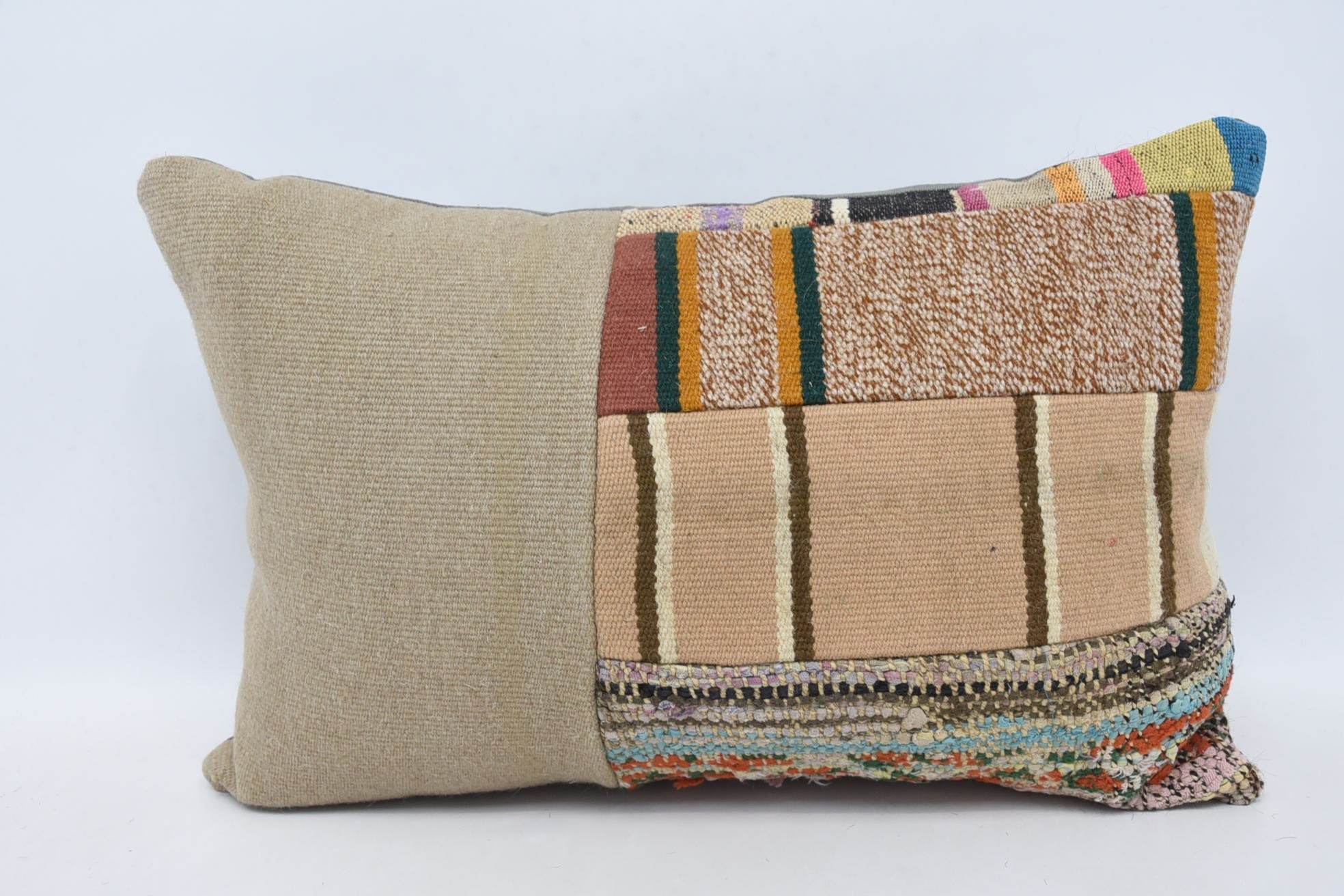 Throw Kilim Pillow, Kilim Cushion Sham, 16"x24" Brown Cushion, Vintage Kilim Pillow, One Of A Kind Pillow Sham