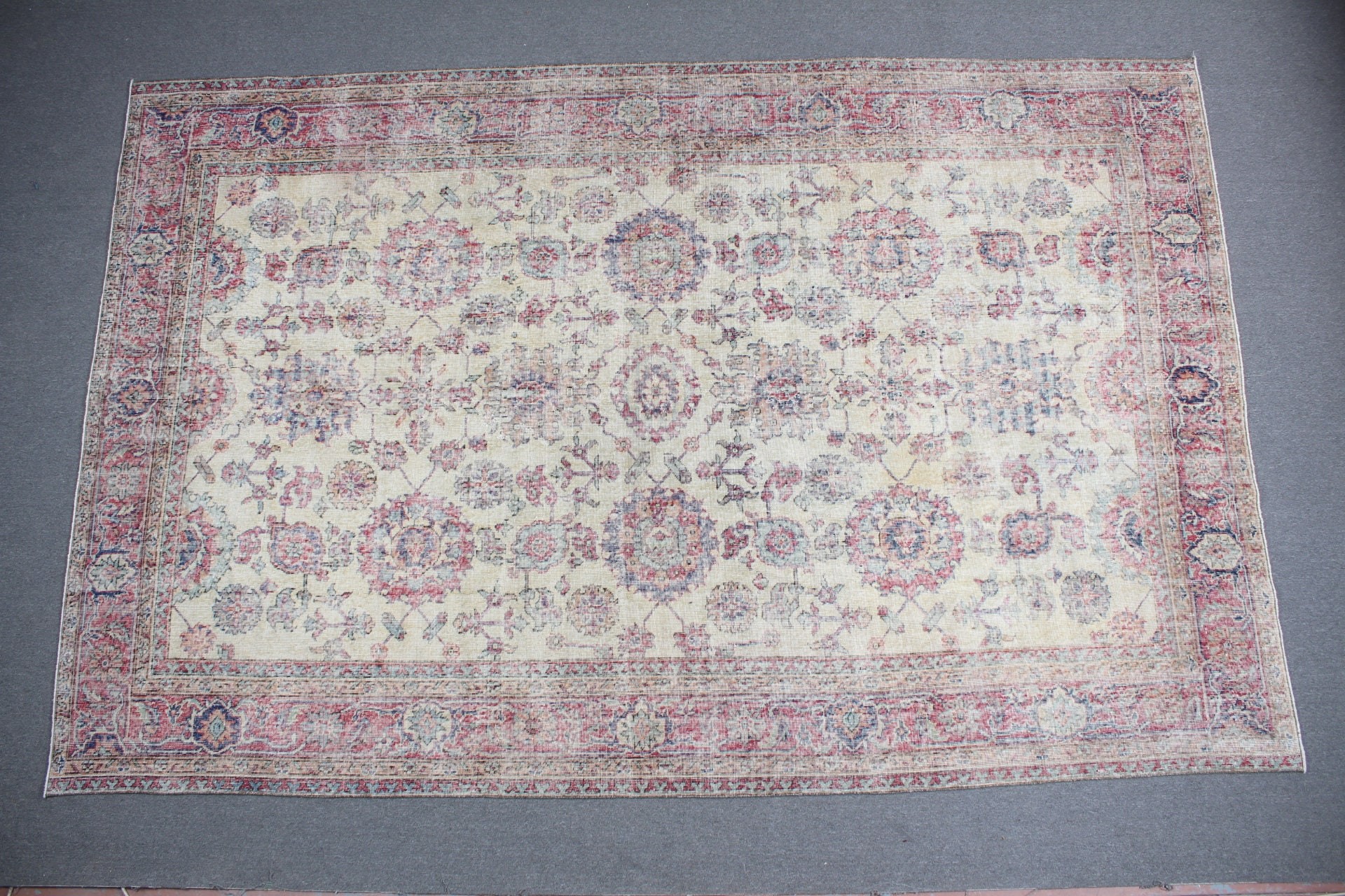 Türk Halıları, Antika Halılar, Bej Yer Halıları, Salon Halısı, Vintage Halılar, Sanat Halısı, 7.2x11.1 ft Büyük Boy Halı, Anadolu Halısı, Yemek Odası Halıları