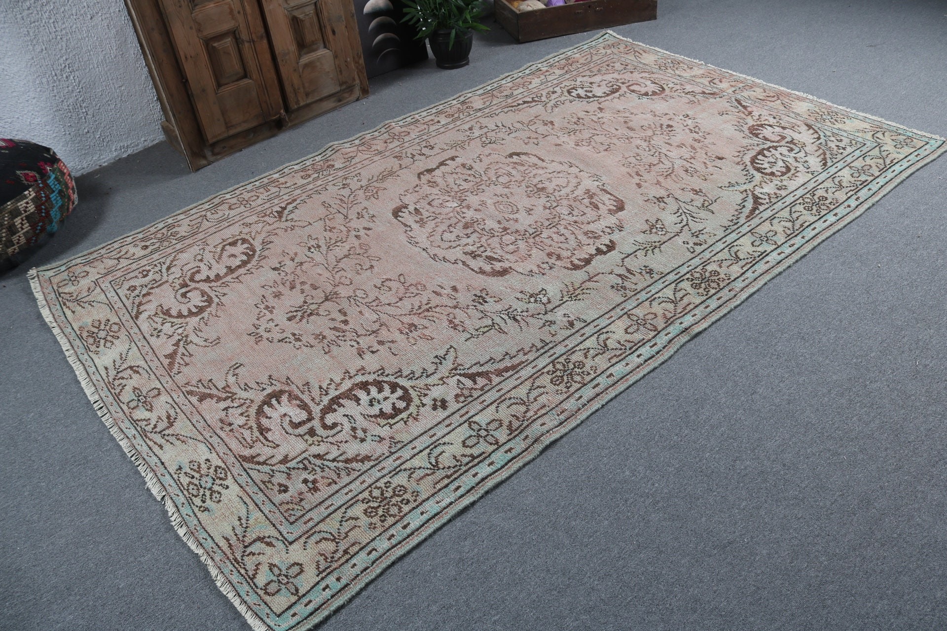 Turuncu Ev Dekor Halısı, Büyük Boho Halıları, Vintage Halılar, 5.7x8.9 ft Büyük Halılar, Salon Halıları, El Dokuma Halıları, Türk Halıları, Oushak Halıları