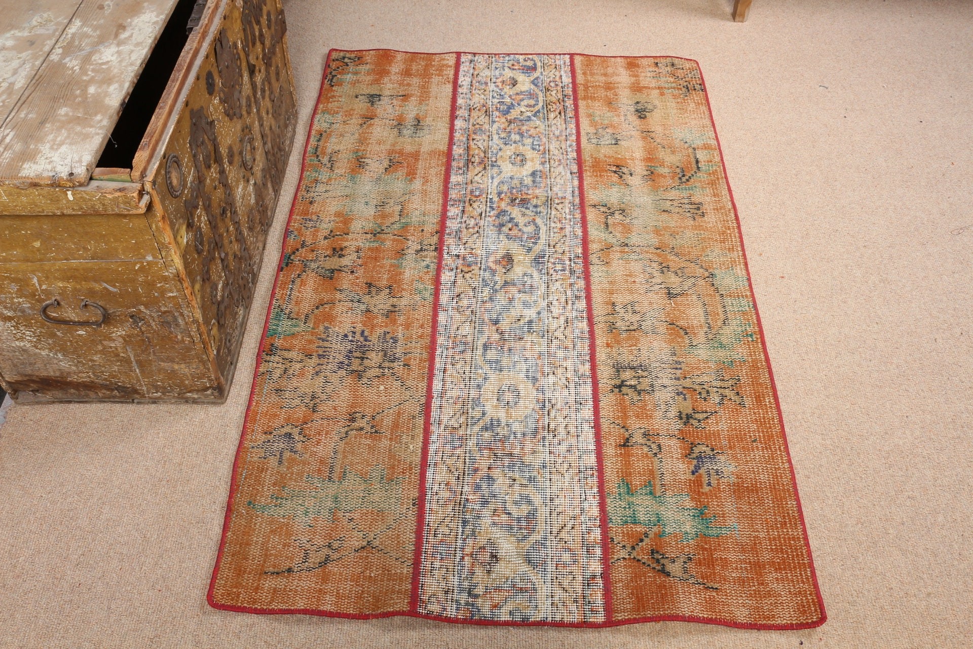 Vintage Halı, Kapı Paspası Halıları, Mutfak Halısı, Giriş Halısı, Araba Paspas Halıları, Soğuk Halı, Türk Halısı, Turuncu 3x4.8 ft Küçük Halı