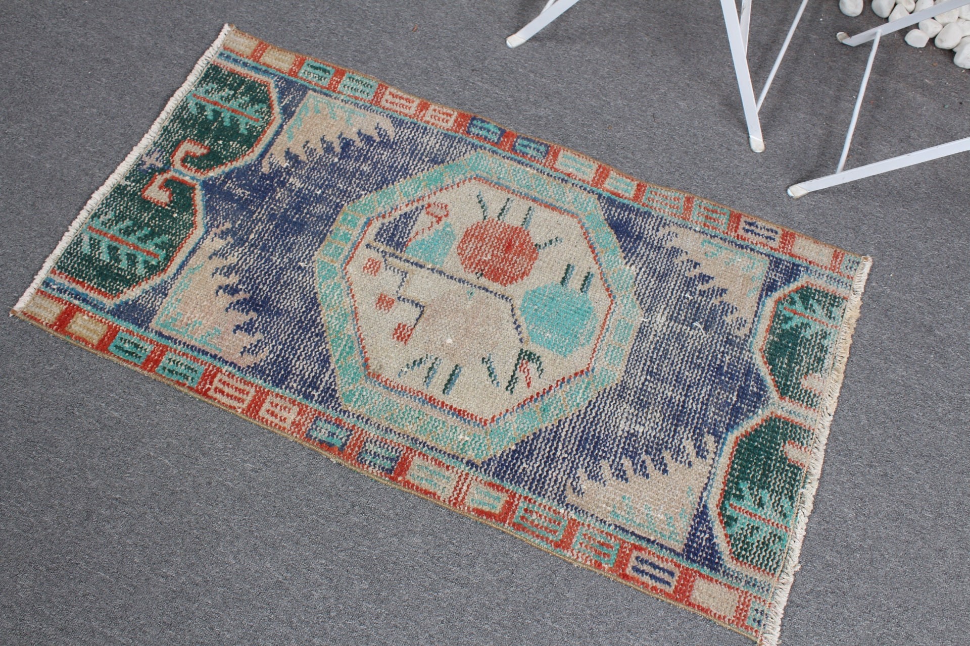 Car Mat Rug, 2x3.6 ft Small Rugs, Turkish Rug, Home Decor Rugs, Rugs for Bedroom, Vintage Rug, Blue Oriental Rug, Door Mat Rug, Floor Rug