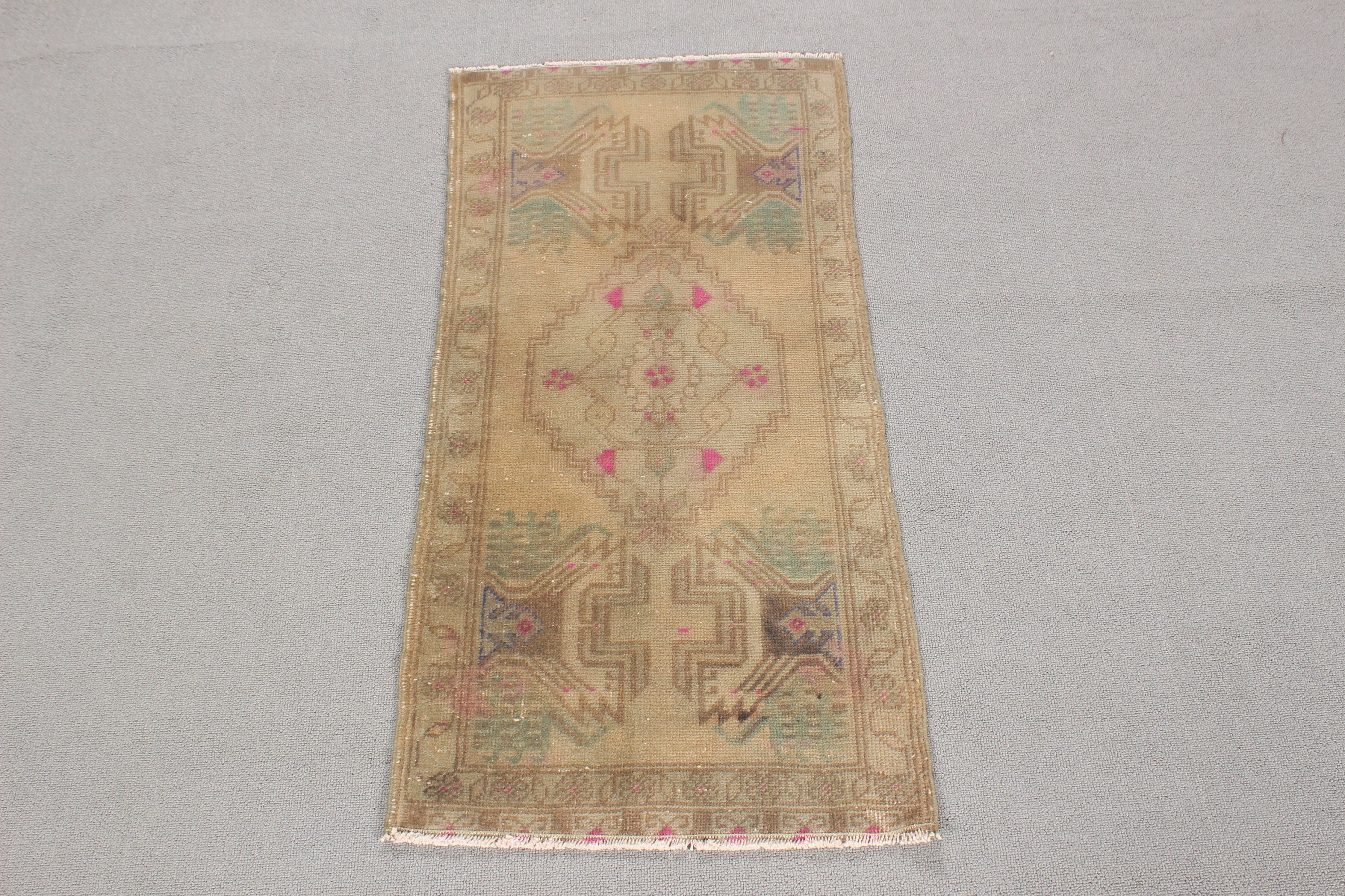 Vintage Halı, 1.6x3.4 ft Küçük Halı, Çocuk Halıları, Yeşil Geometrik Halılar, Paspas Halısı, Fas Halısı, Lüks Halı, Türk Halısı