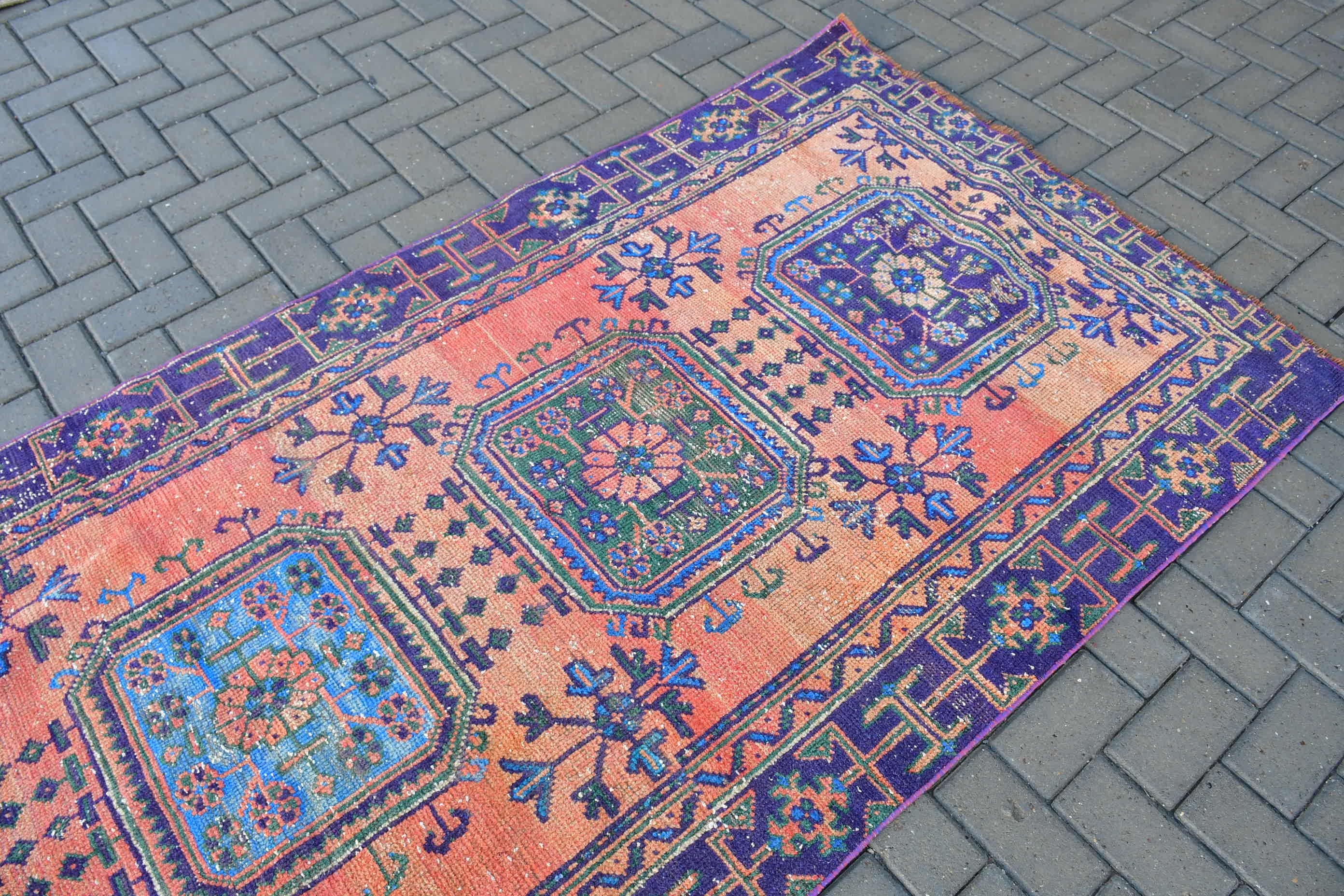 Yün Halılar, Oryantal Halılar, Turuncu Oryantal Halı, Vintage Halı, Türk Halıları, Mutfak Halısı, Koridor Halısı, 4.1x11.1 ft Runner Halısı, Tasarımcı Halısı