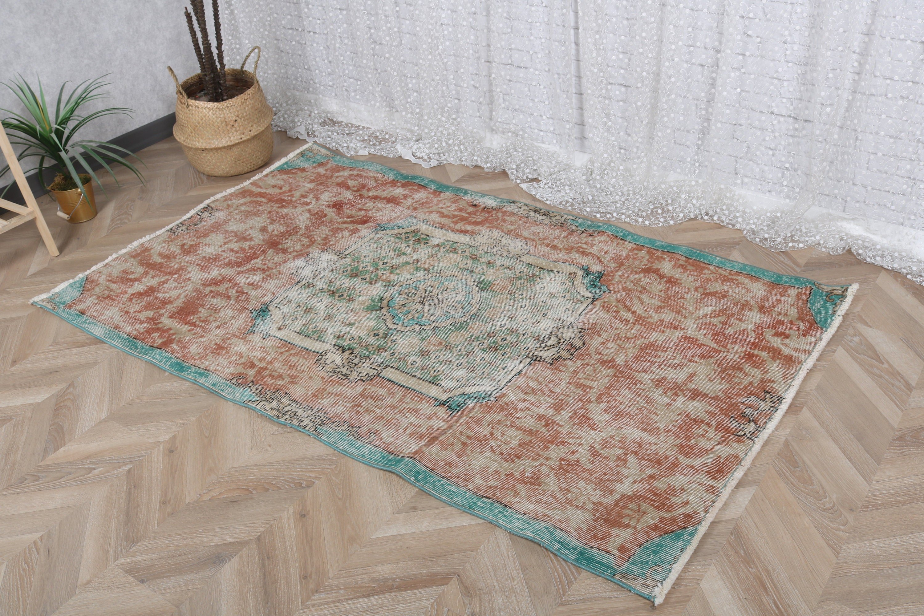 Nursery Rugs, Modern Rug, 3.8x6.2 ft Accent Rugs, Bedroom Rug, Turkish Rug, Vintage Rug, Rugs for Entry, Orange Oriental Rug, Luxury Rugs