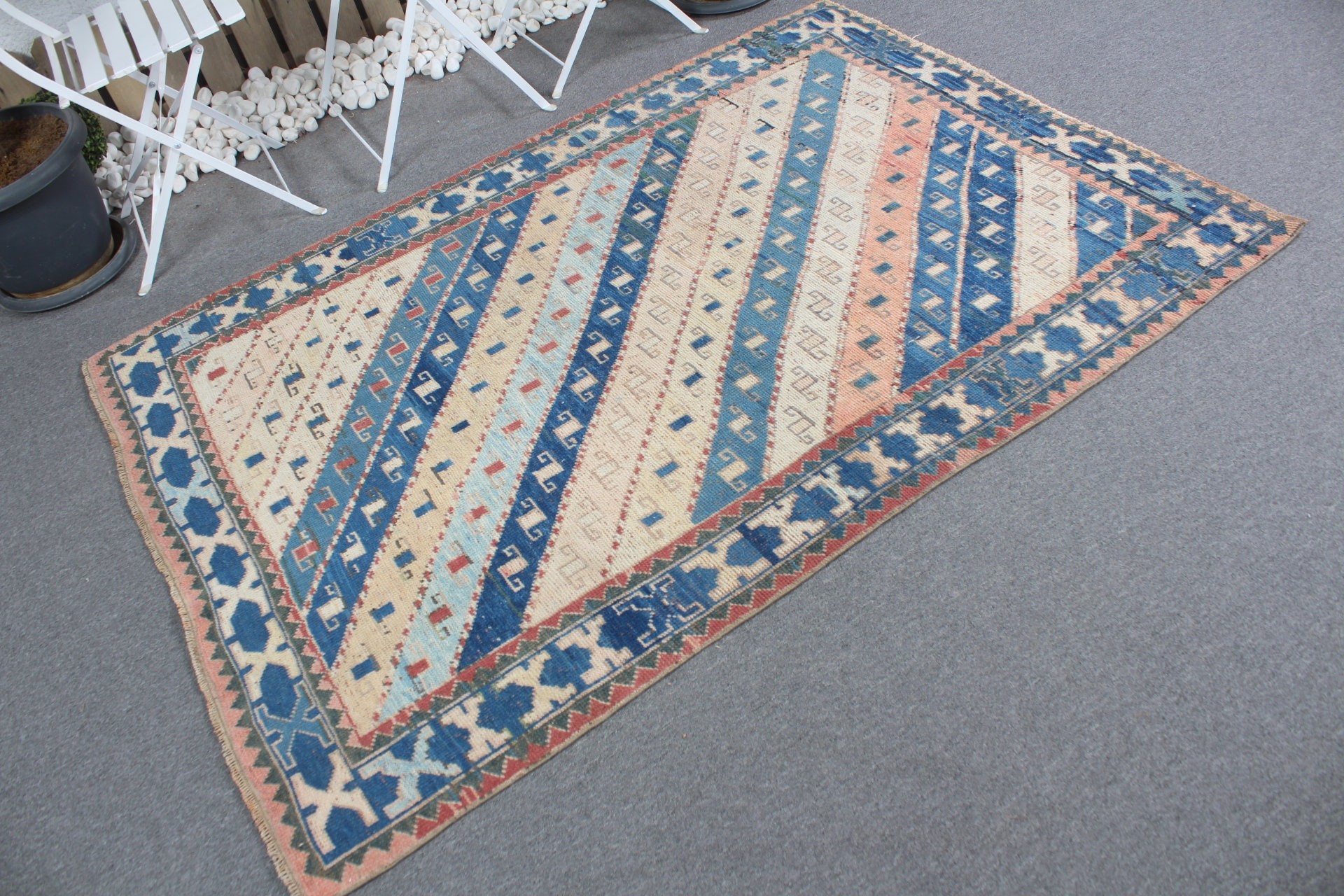 Oushak Rugs, Blue Kitchen Rug, Vintage Rug, Rugs for Dining Room, Dining Room Rugs, 4.4x6.3 ft Area Rug, Antique Rugs, Turkish Rugs