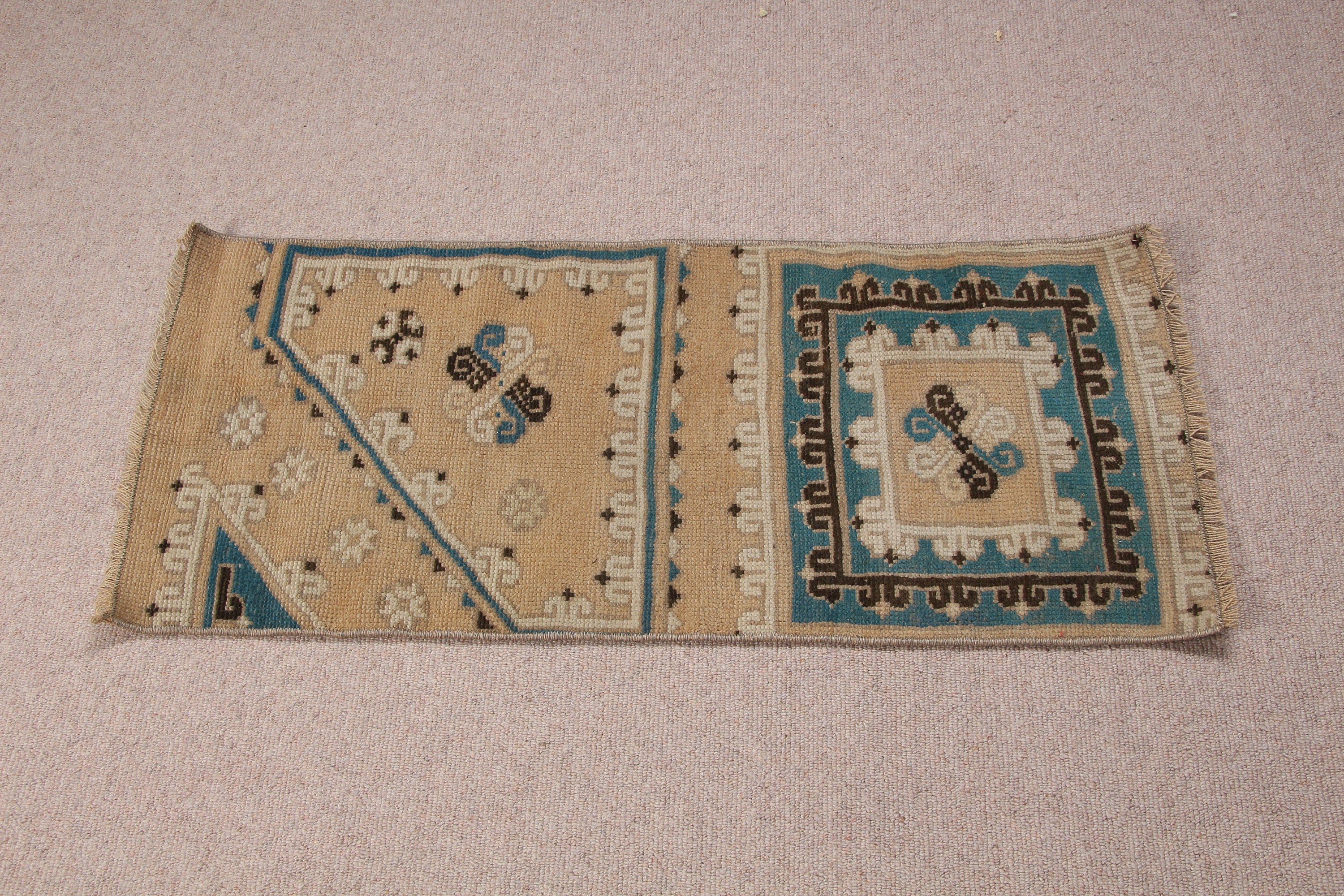Turkish Rug, Vintage Rugs, Blue Bedroom Rugs, 1.3x3.2 ft Small Rug, Rugs for Bath, Bathroom Rug, Oriental Rugs, Car Mat Rugs