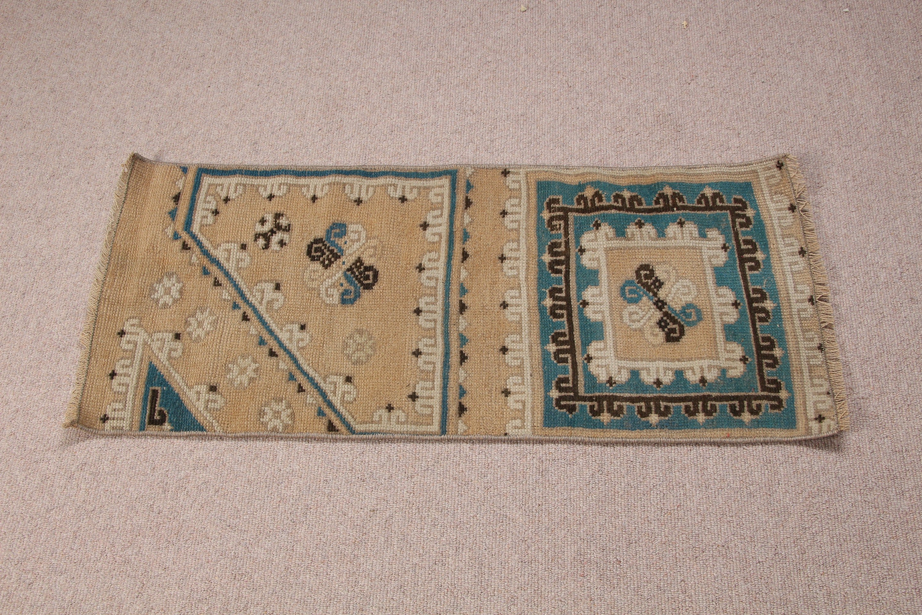 Türk Halısı, Vintage Halılar, Mavi Yatak Odası Halıları, 1.3x3.2 ft Küçük Halı, Banyo Halıları, Banyo Halısı, Oryantal Halılar, Araba Paspas Halıları