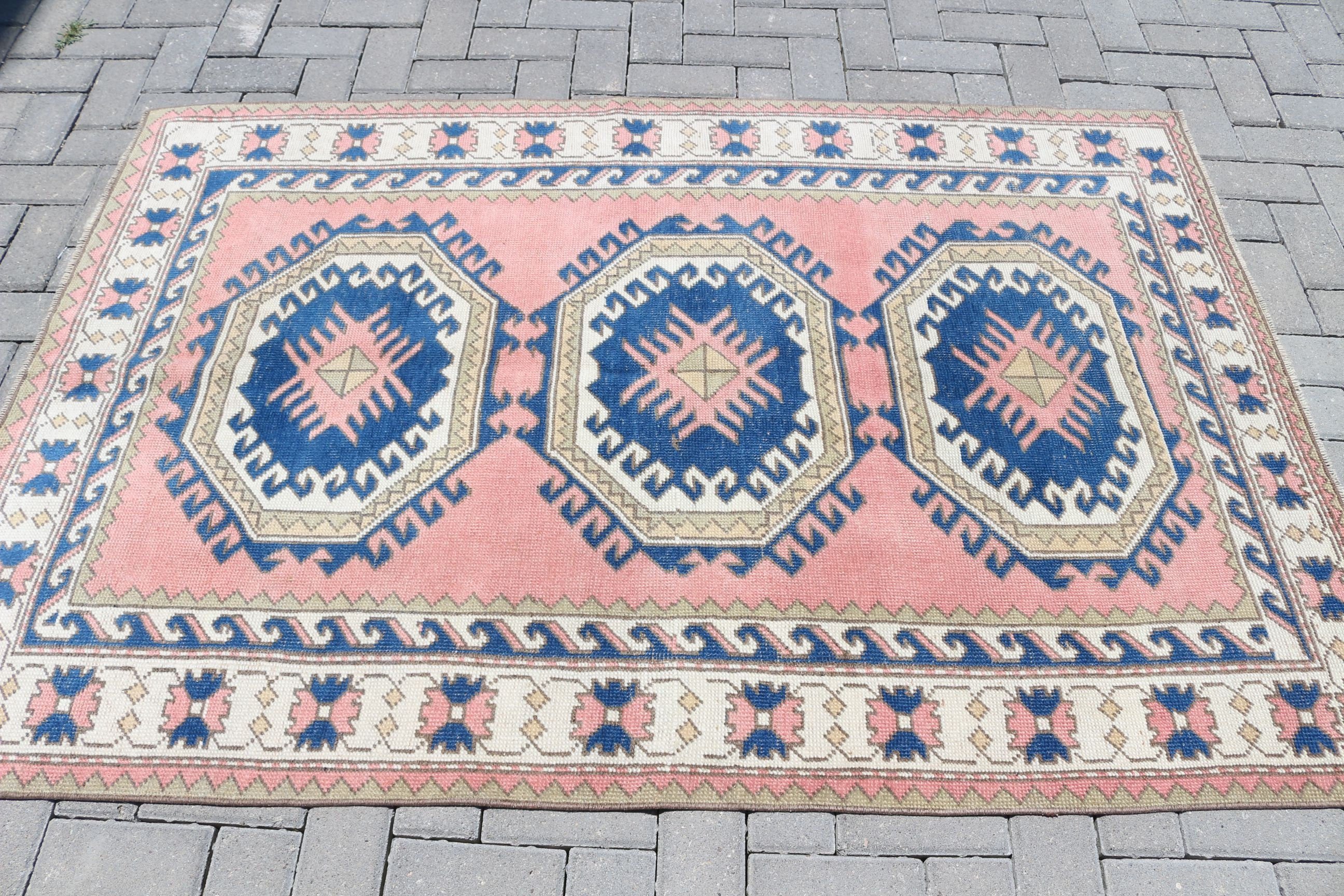 Blue Cool Rugs, Turkish Rug, Kitchen Rugs, Antique Rug, Anatolian Rugs, Rugs for Bedroom, Vintage Rug, 4.1x6.1 ft Area Rug, Bedroom Rug